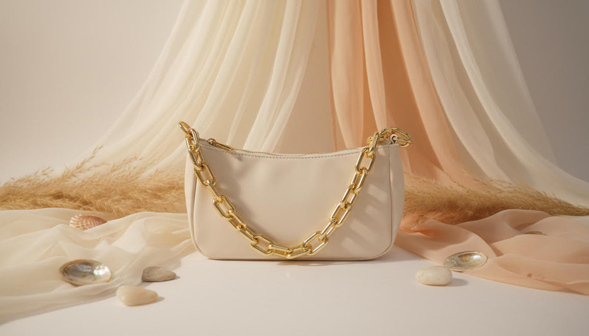 Cream Mini Shoulder Bag with Gold Chain - Charming Charlie