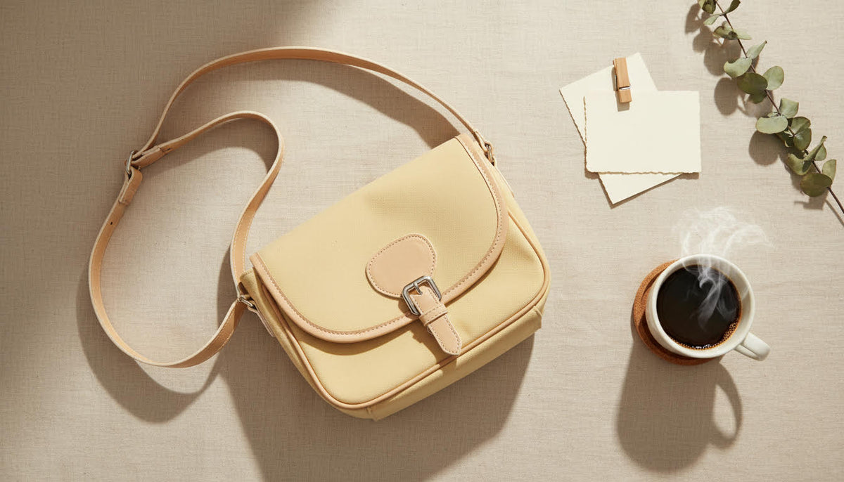 Cream Beige Leather Crossbody Bag with Buckle - Charming Charlie
