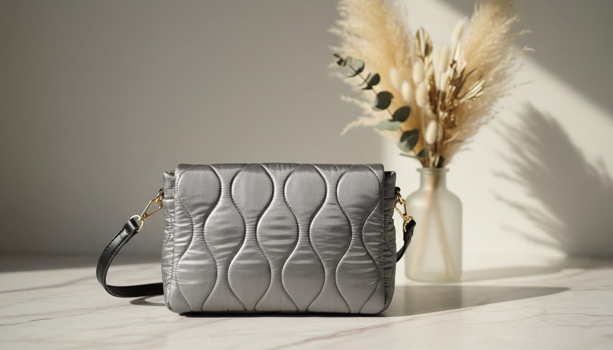 Sleek Quilted Silver Shoulder Bag - Charming Charlie