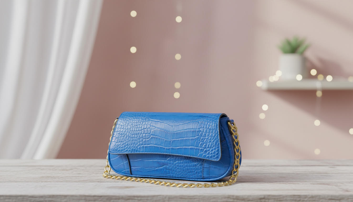 Blue Crocodile-Textured Handbag with Gold Chain - Charming Charlie