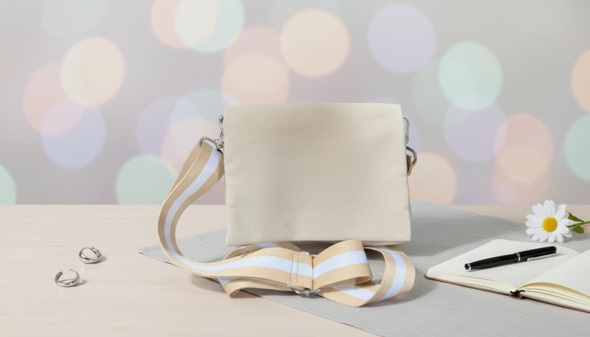 Beige Casual Shoulder Bag with Striped Removable Strap - Charming Charlie