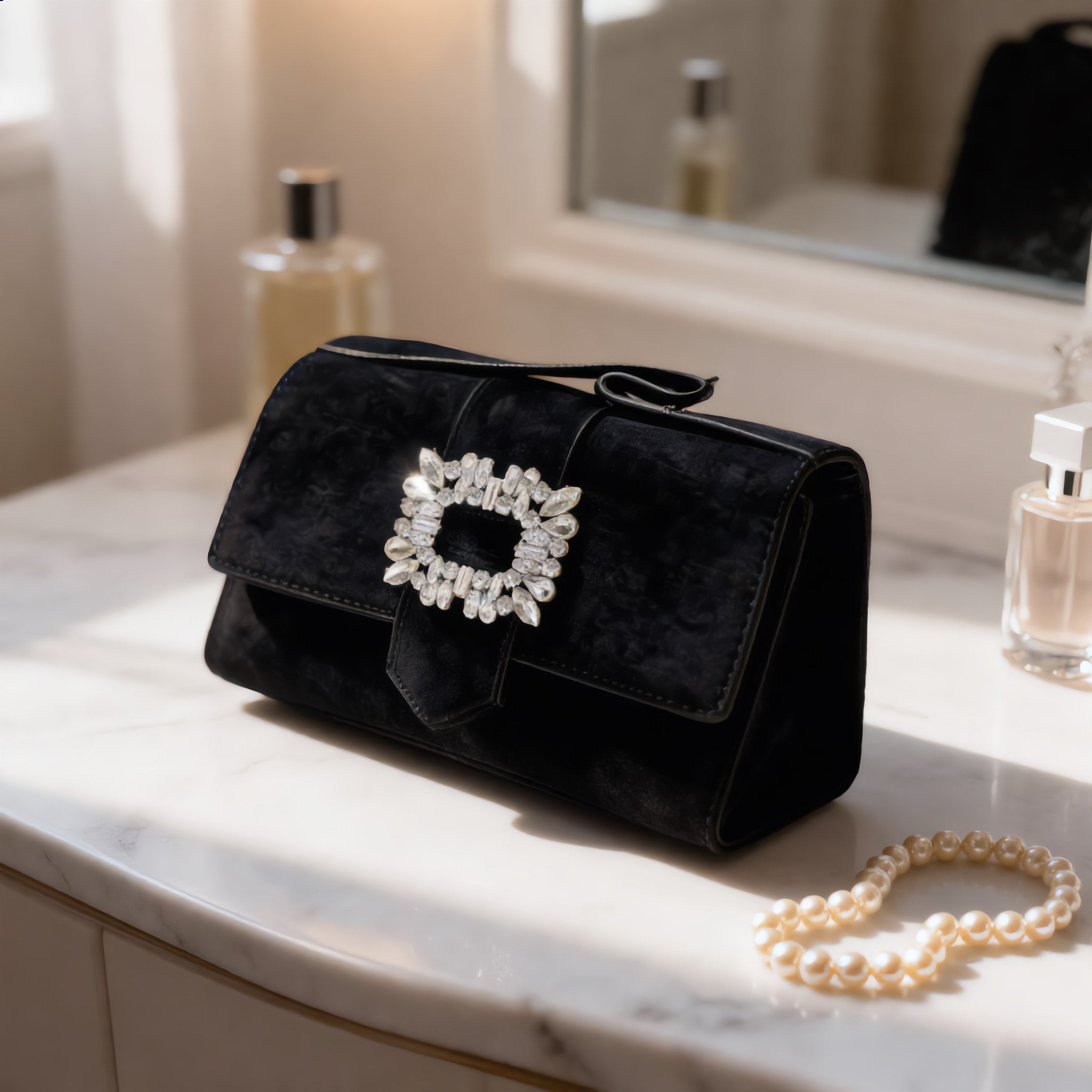 Manolo Blahnik Black Velvet Crystal Clutch - Charming Charlie