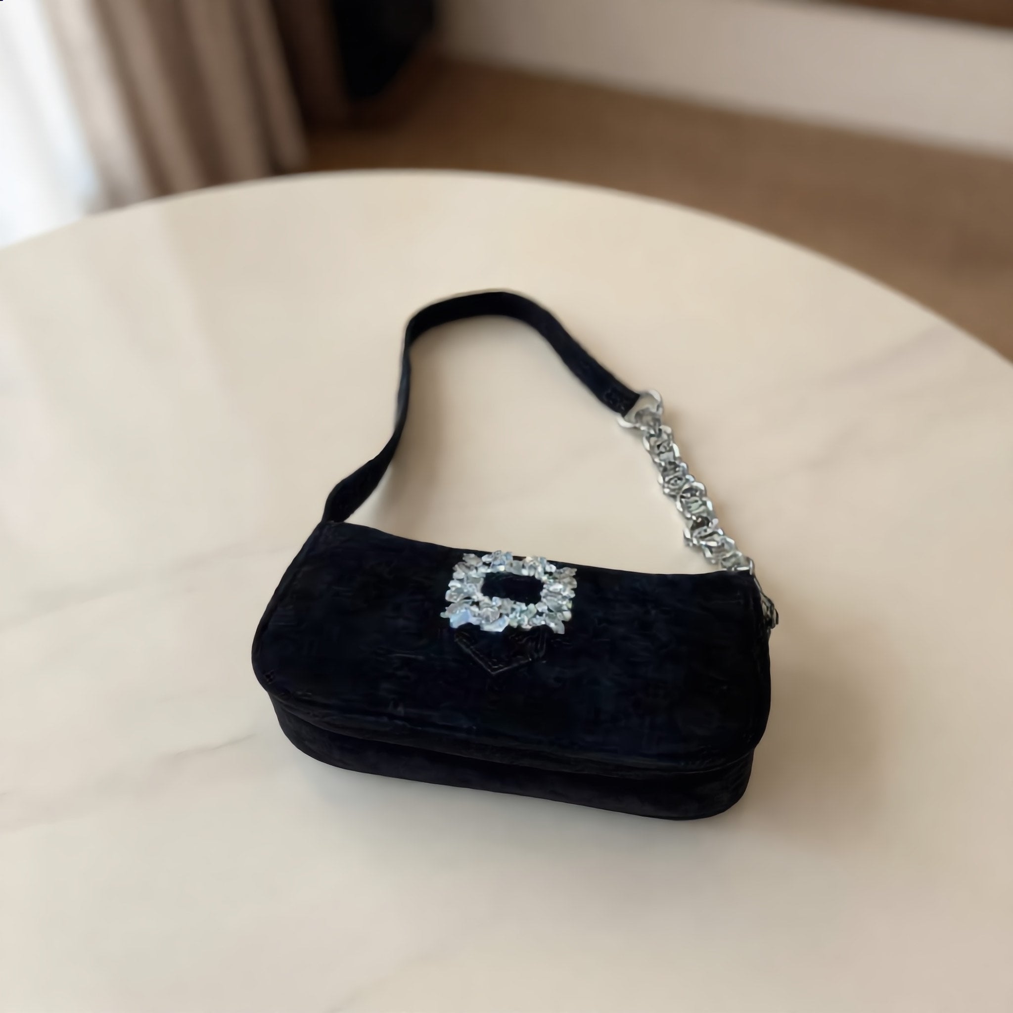 Black Velvet Crystal Buckle Mini Bag - Charming Charlie