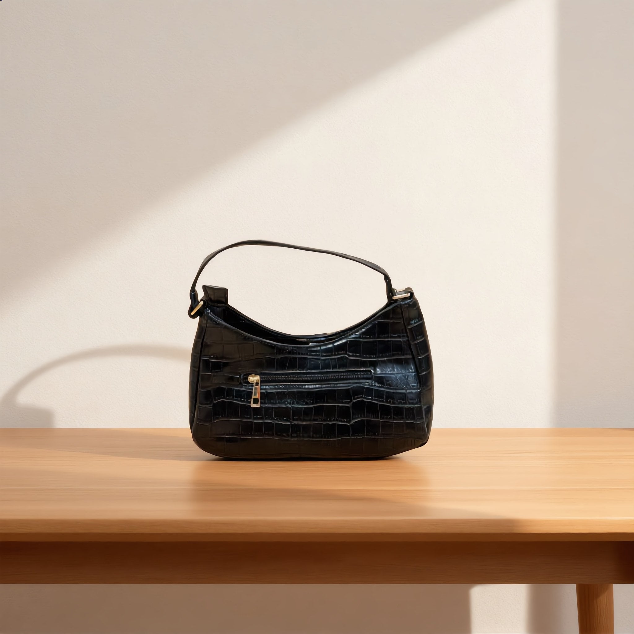 Chic Black Croc Embossed Mini Satchel. - Charming Charlie