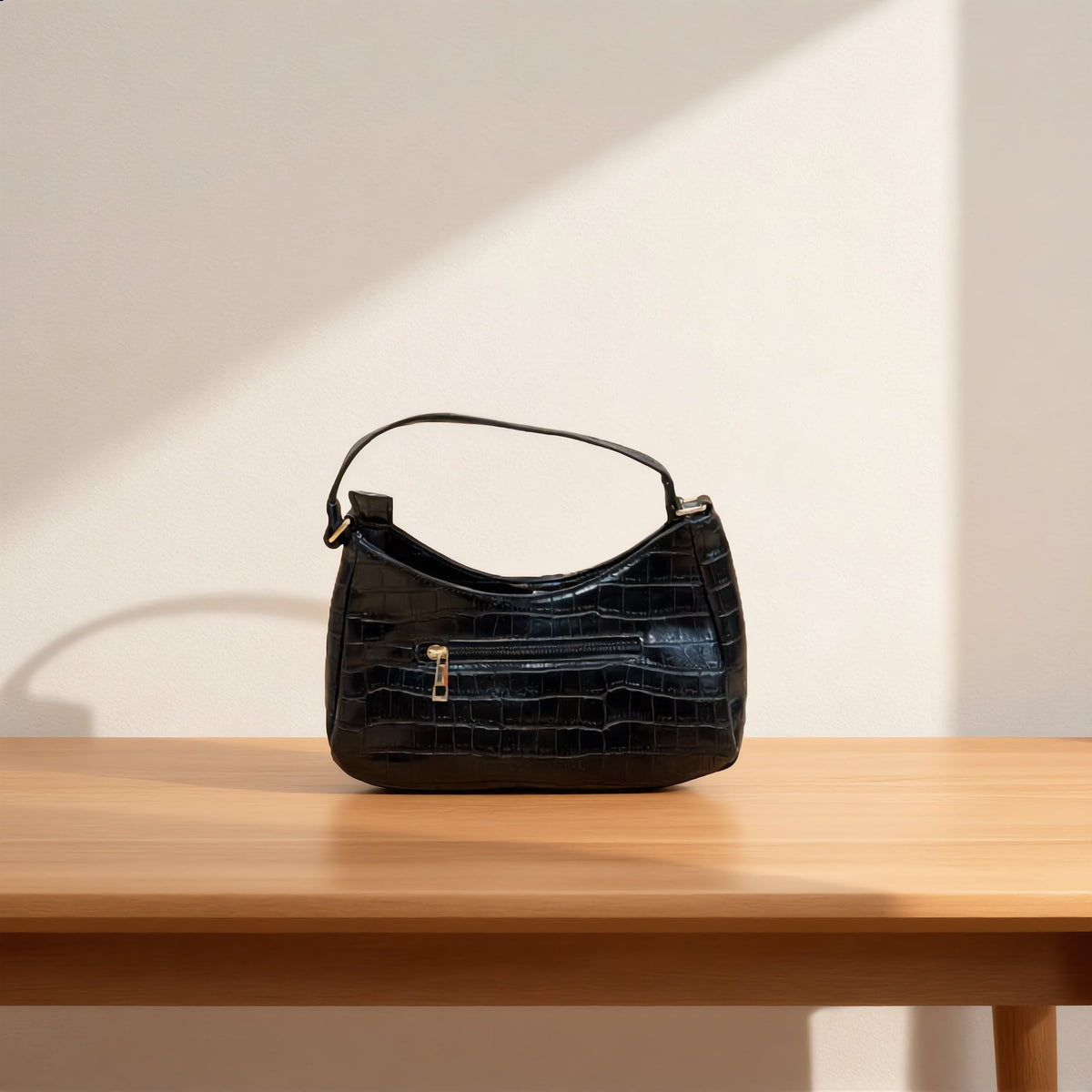 Chic Black Croc Embossed Mini Satchel. - Charming Charlie
