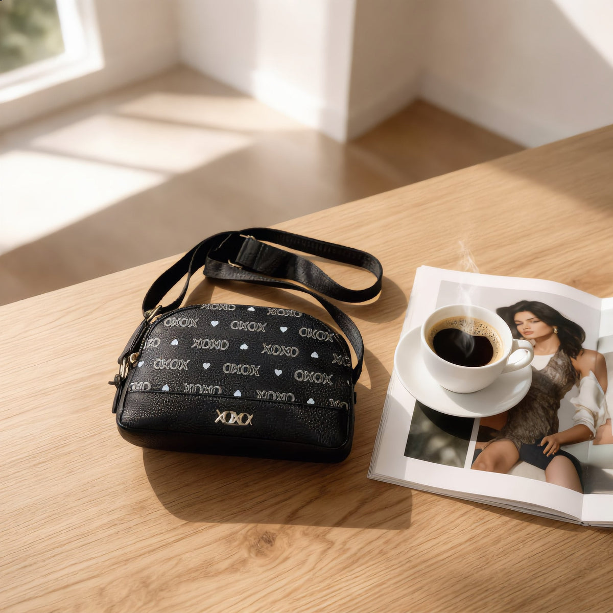 XOXO Black Monogram Urban Heart Crossbody Bag - Charming Charlie