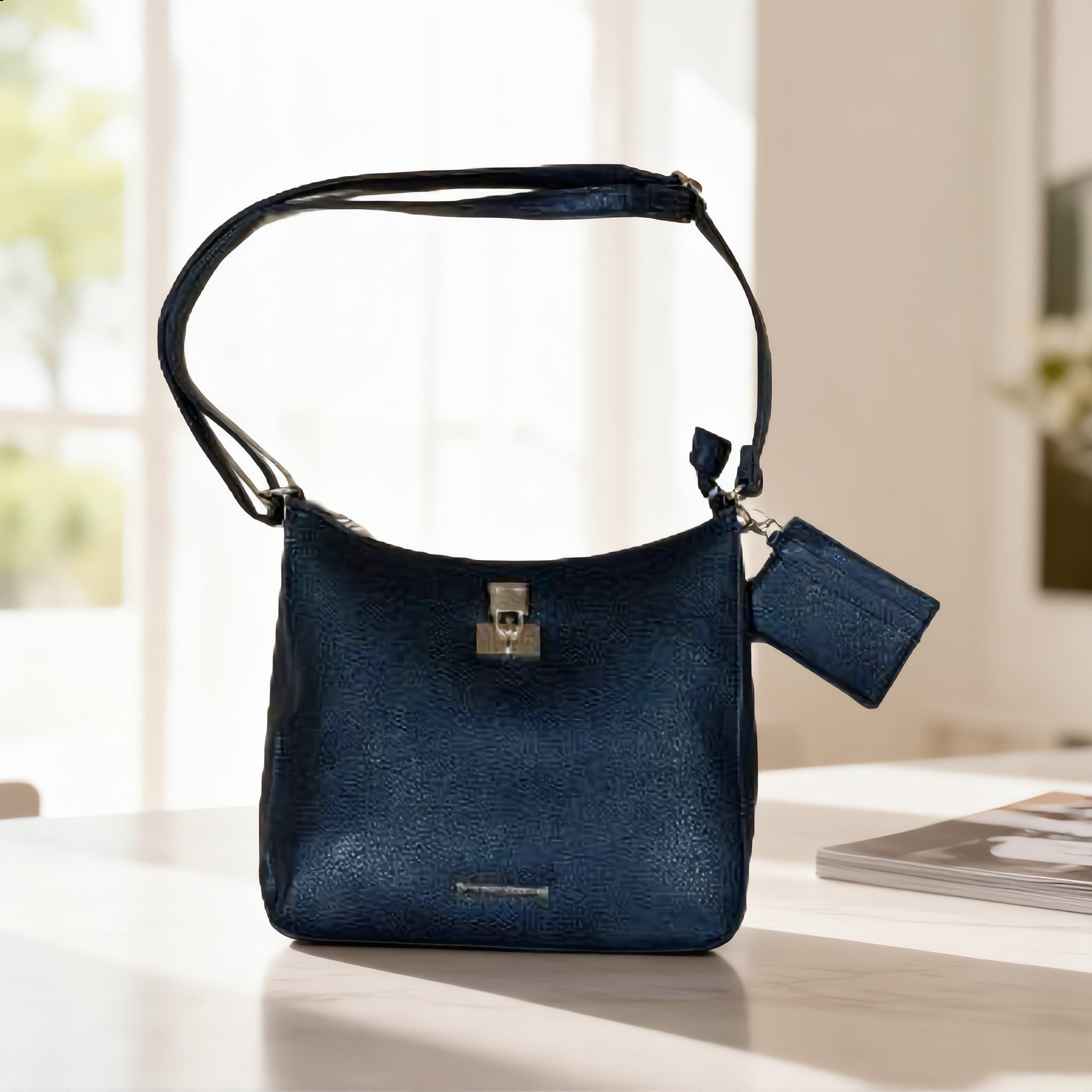 Navy Leather Satchel with Pouch - Charming Charlie