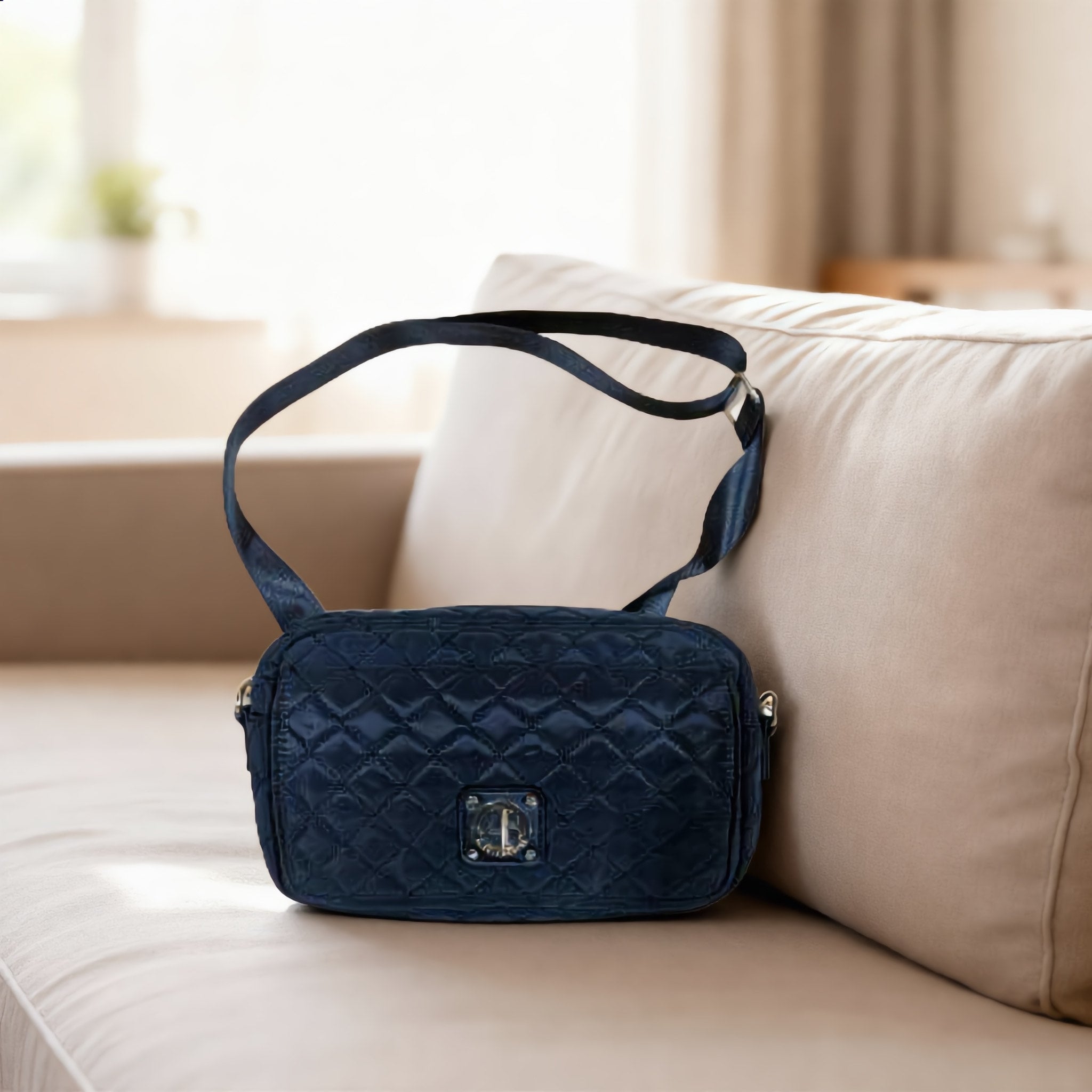 Navy Blue Quilted Camera Crossbody Bag - Charming Charlie