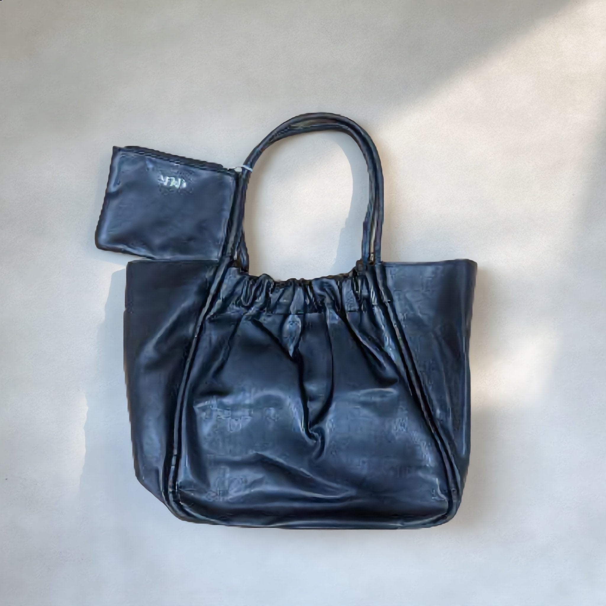 Black Gathered Leather Tote with Pouch - Charming Charlie