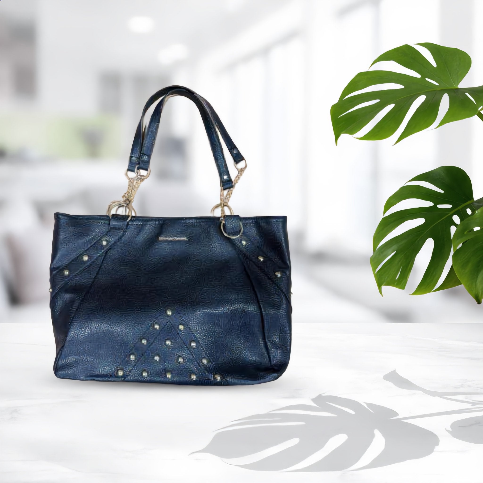 Black Studded Hobo Tote Bag - Charming Charlie