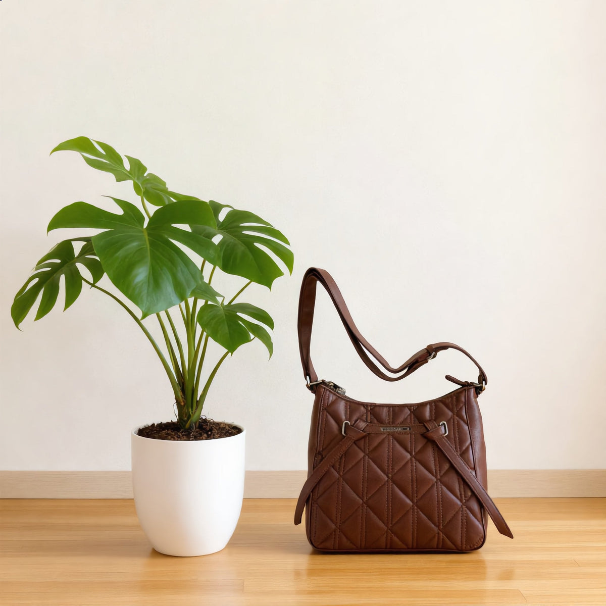 Brown Quilted Vegan Leather Hobo Bag - Charming Charlie