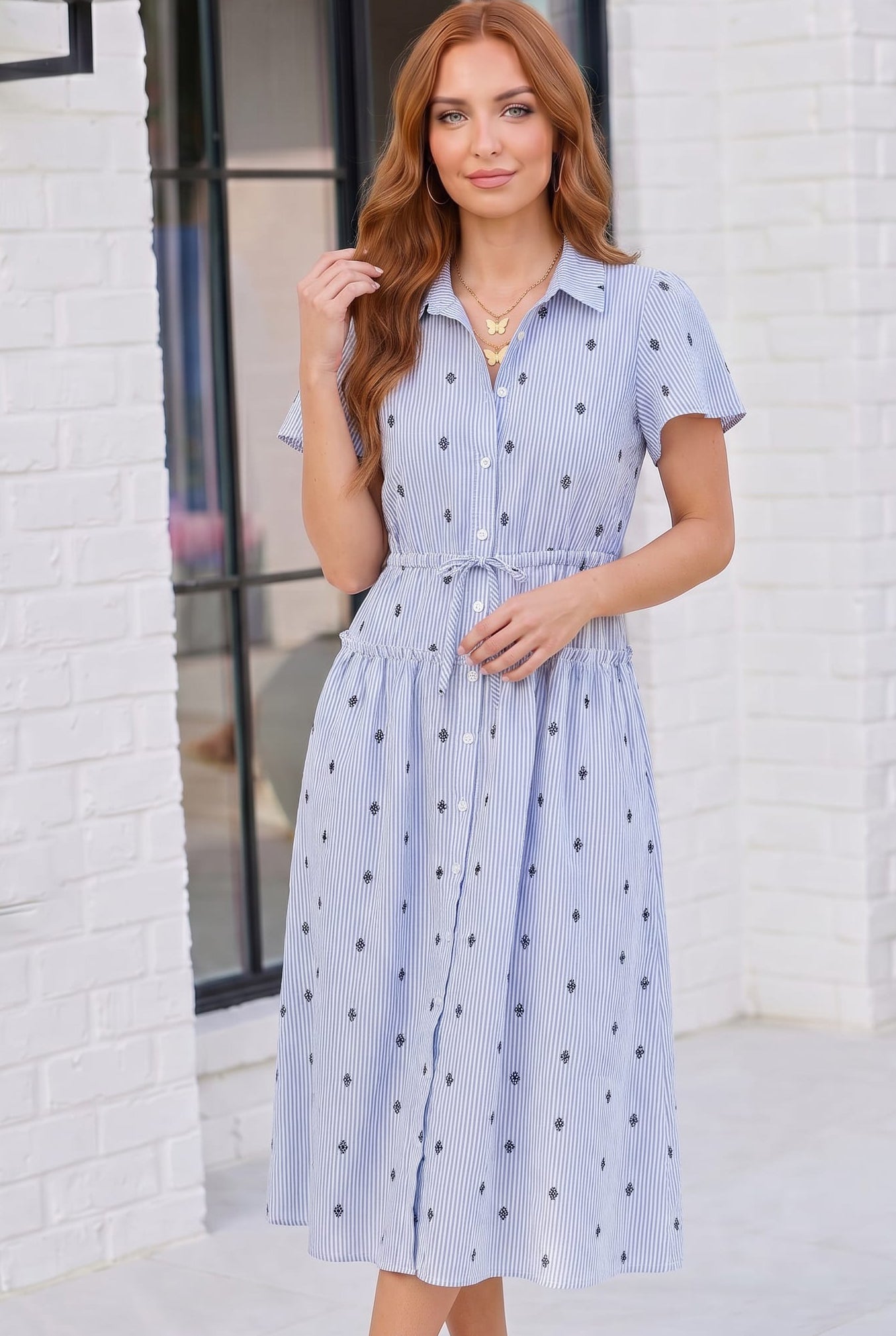 Stripe and Shine Button Down Midi Dress - Charming Charlie