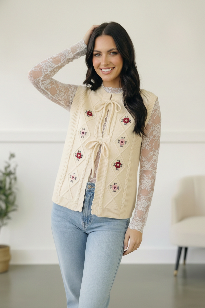 Sweetheart Stitch Embroidered Vest - Charming Charlie