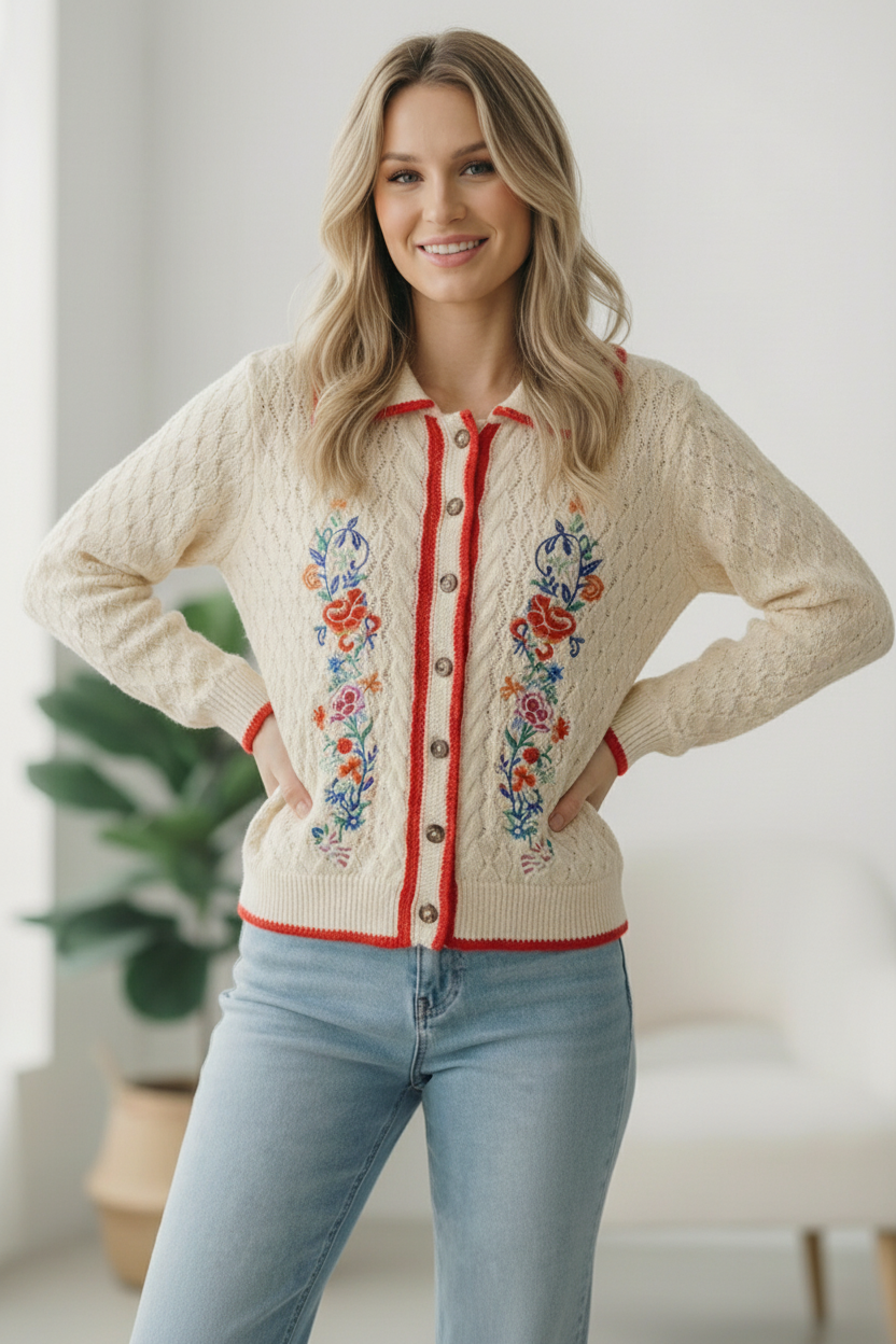 Vintage Blooms Embroidered Cardigan - Charming Charlie