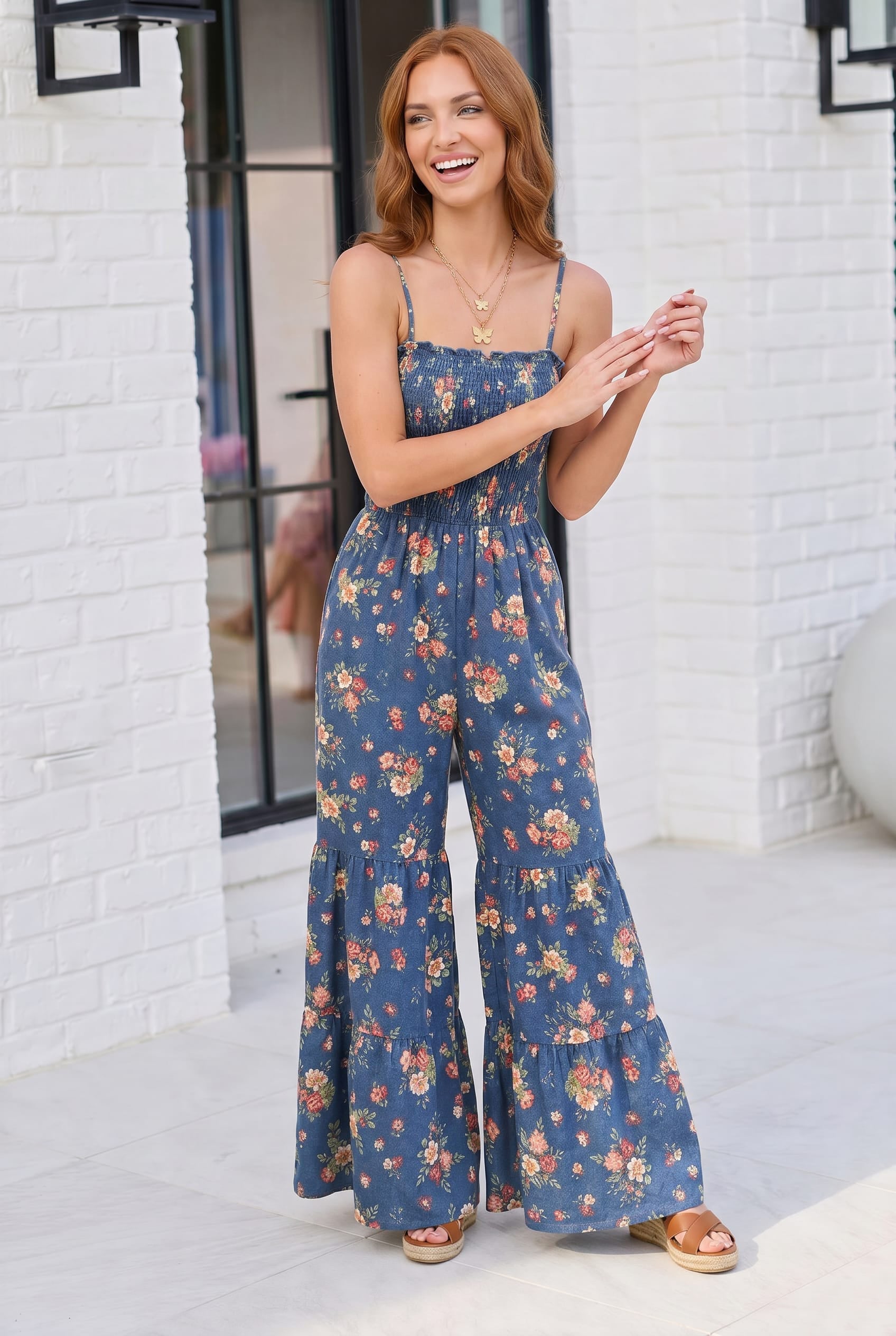 Groovy Florals Smocked Jumpsuit - Charming Charlie