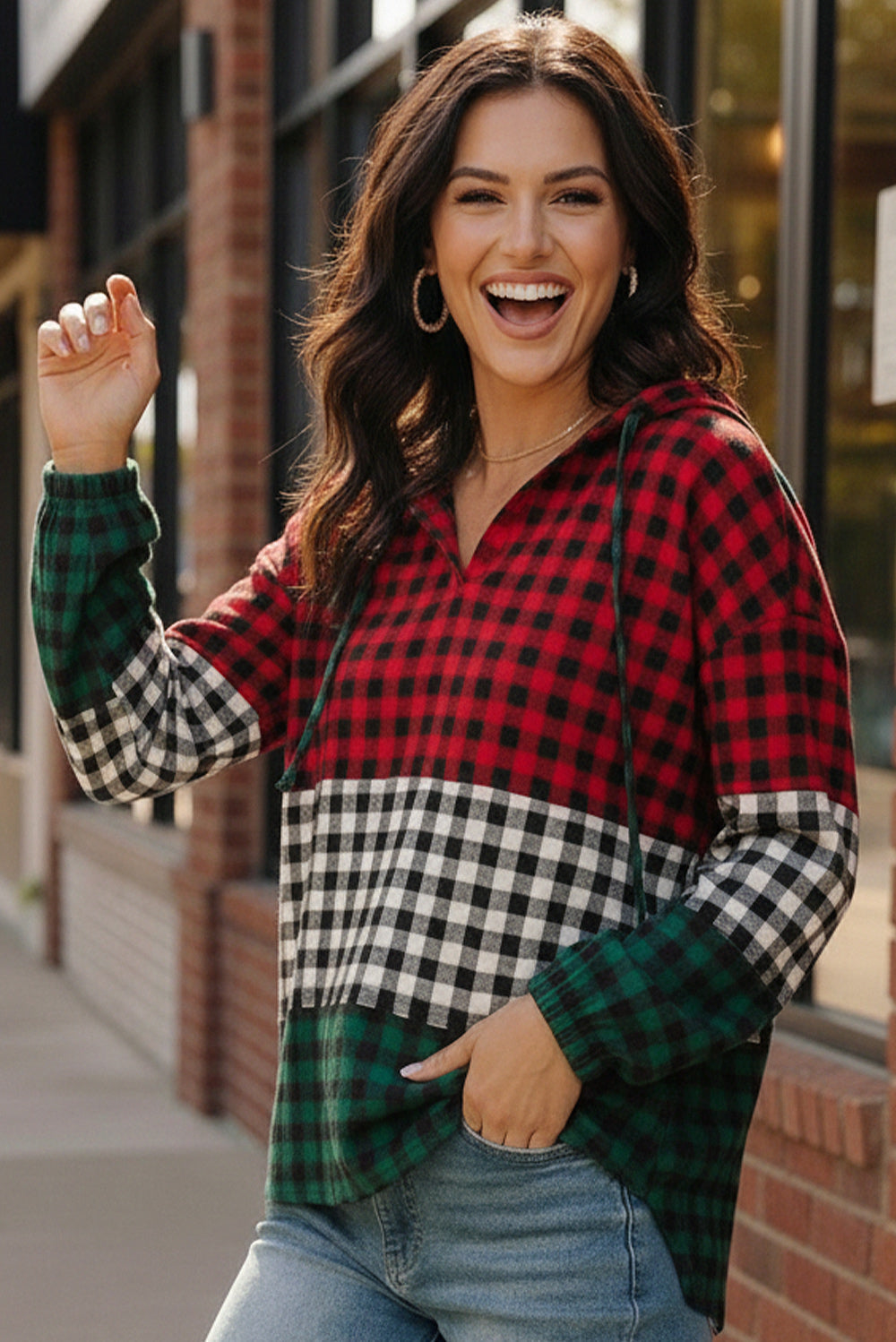 Holiday Cheer Check Hoodie - Charming Charlie