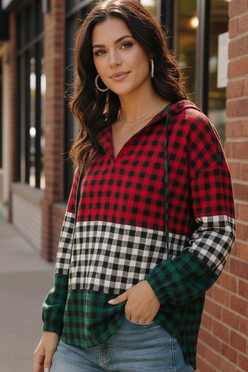 Holiday Cheer Check Hoodie - Charming Charlie