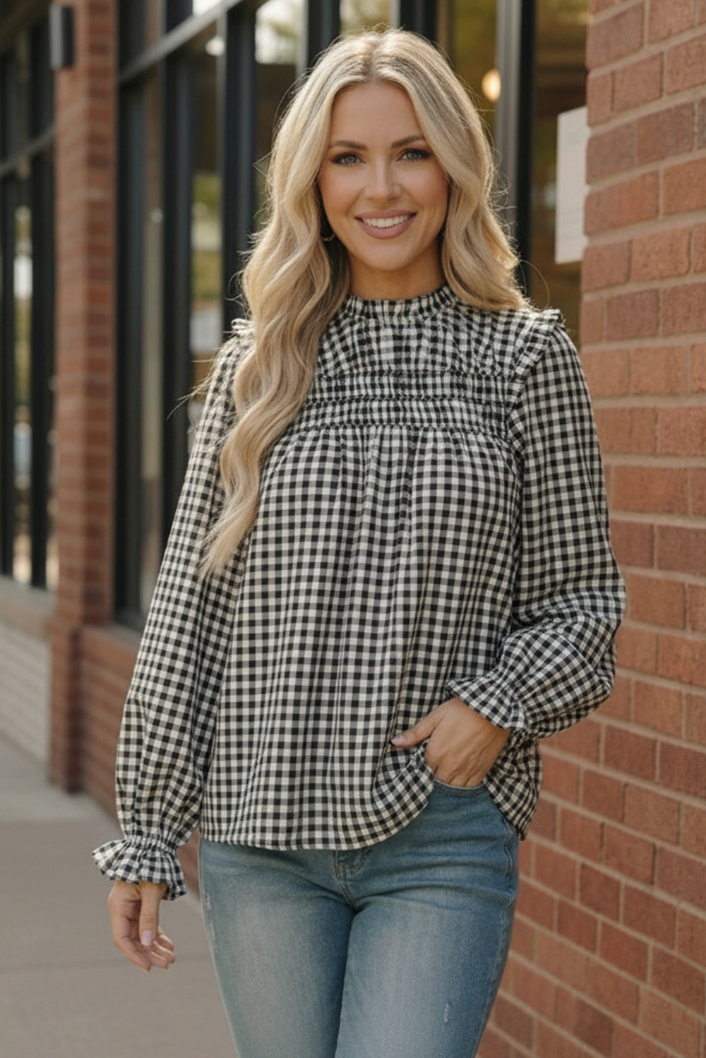Wildwood Check White Smock - Charming Charlie