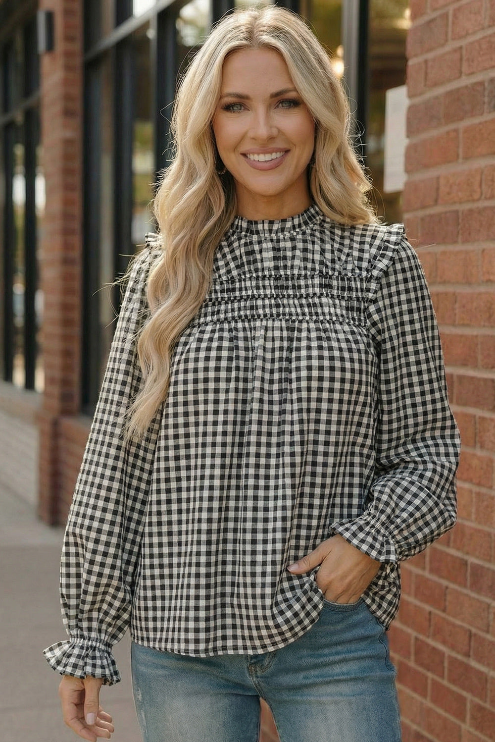 Wildwood Check White Smock - Charming Charlie