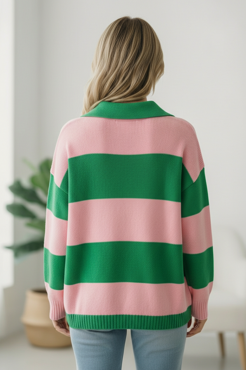 I'll Be On The Sidelines Green and Pink Sweater - Charming Charlie
