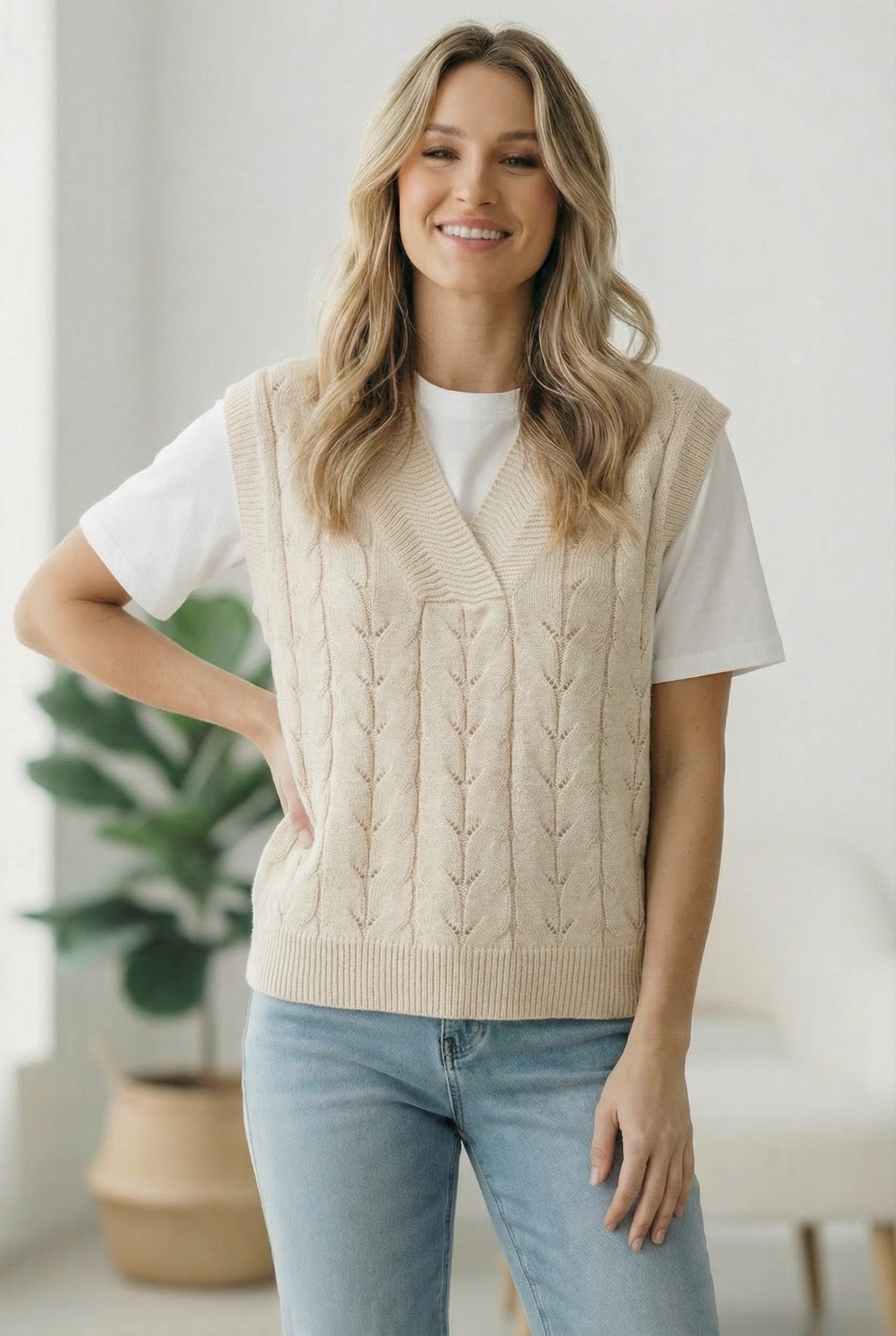 The Soft Breeze Cream Sweater Vest - Charming Charlie