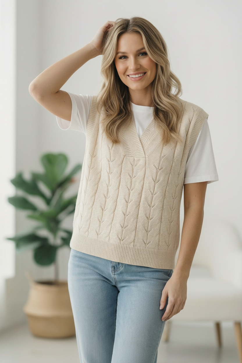 The Soft Breeze Cream Sweater Vest - Charming Charlie