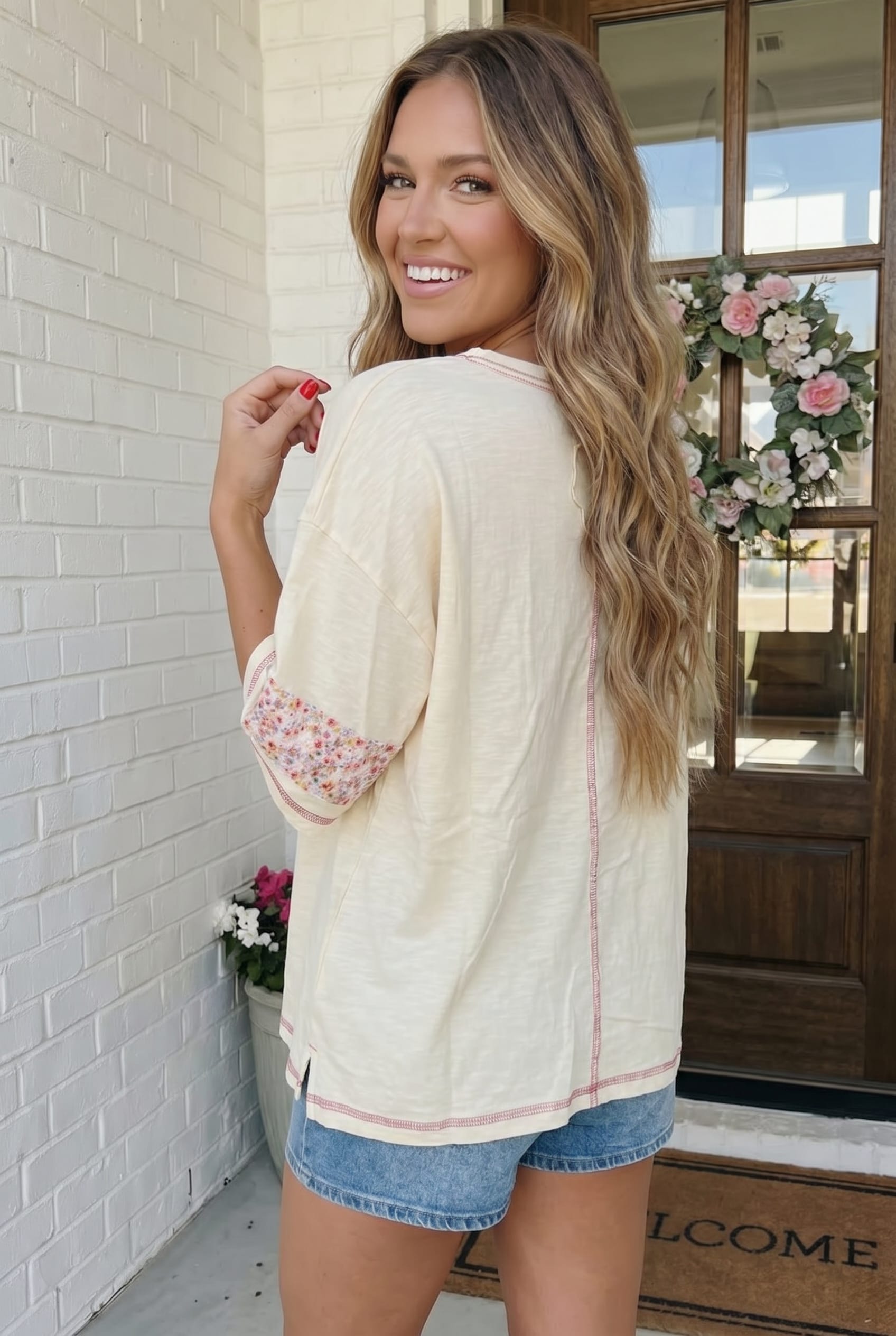 Floral Looped Cream Graphic Tee - Charming Charlie