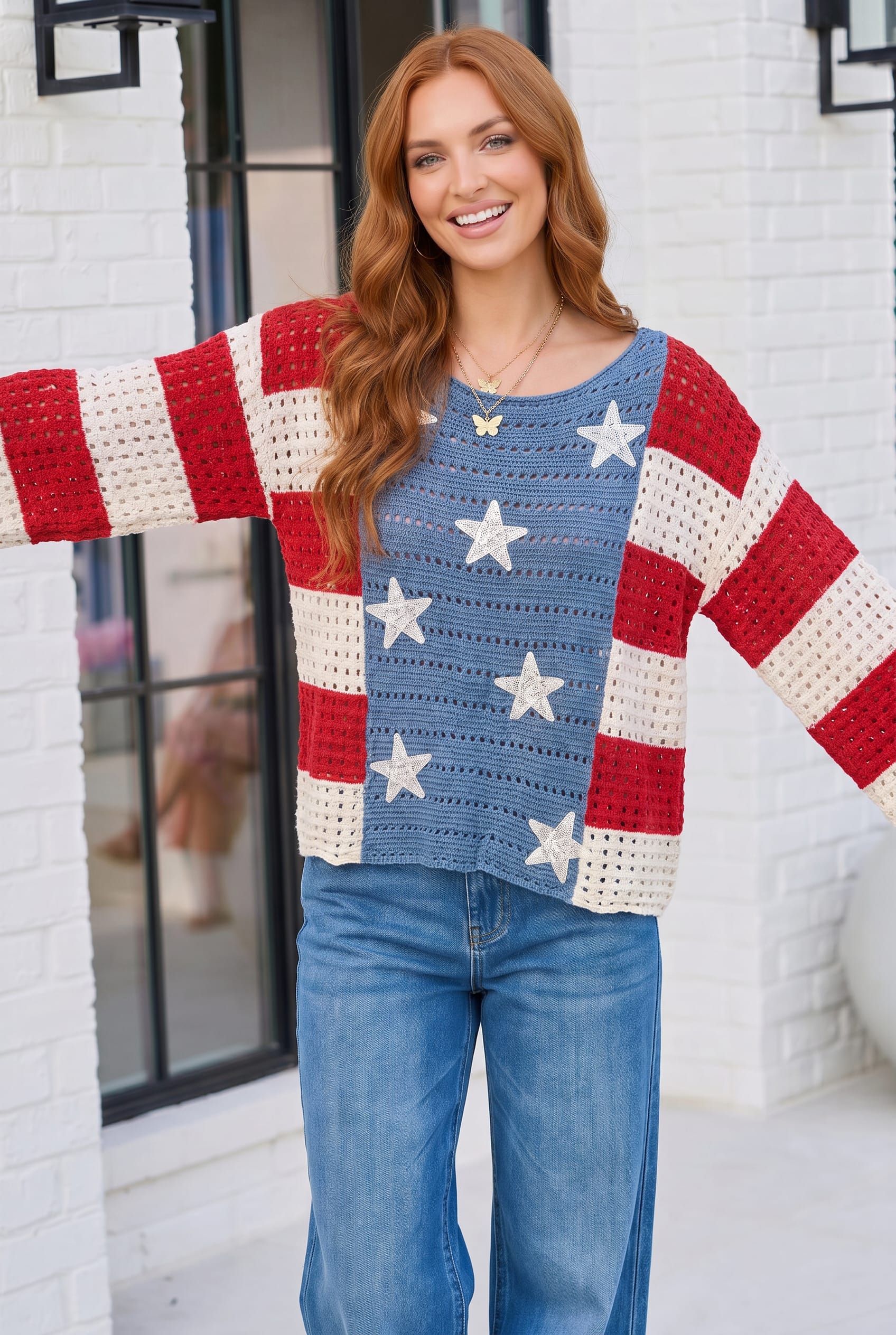 Stars and Stripes Crochet Sweater - Charming Charlie