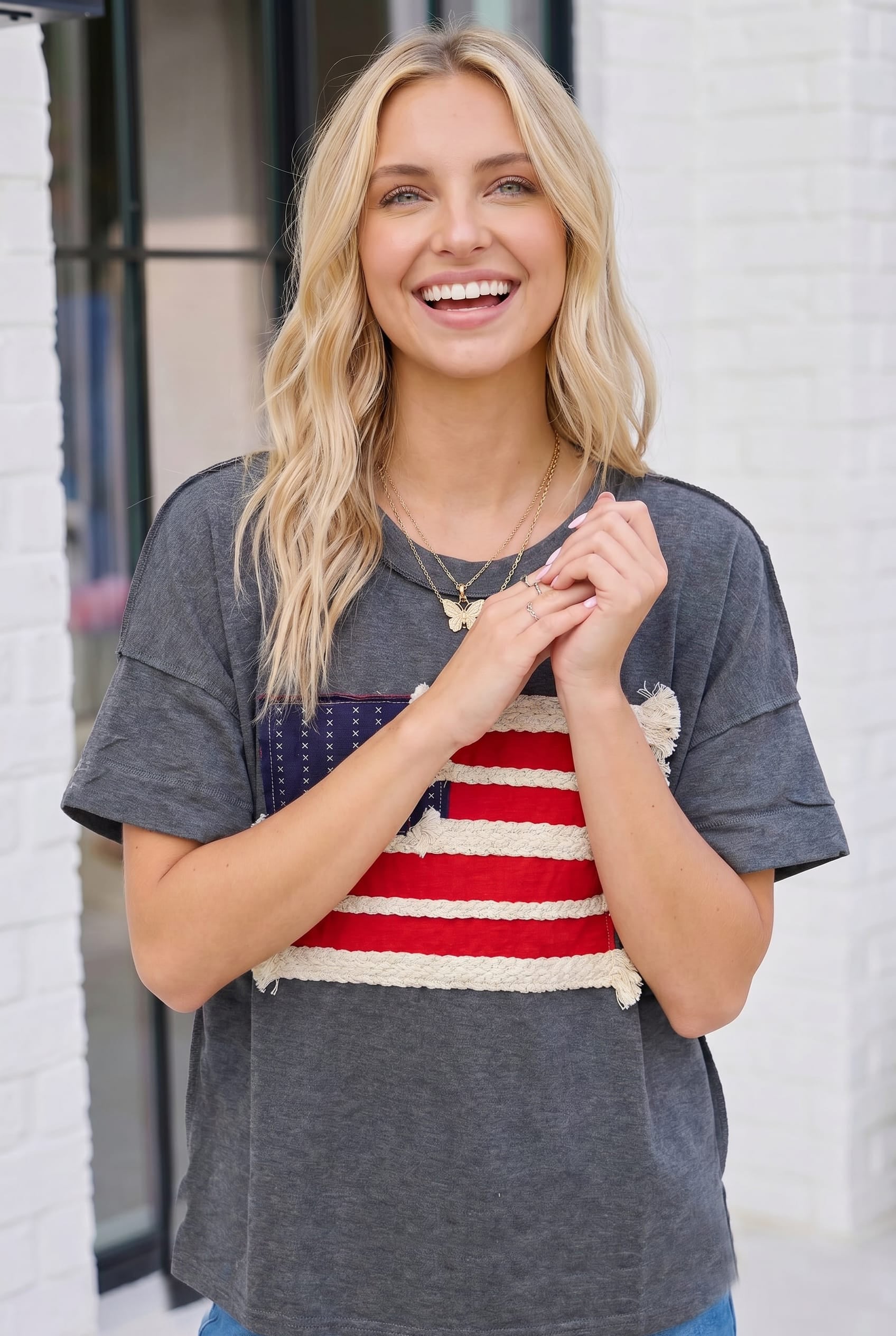 Stars and Stripes Fringe Flag Graphic Tee - Charming Charlie