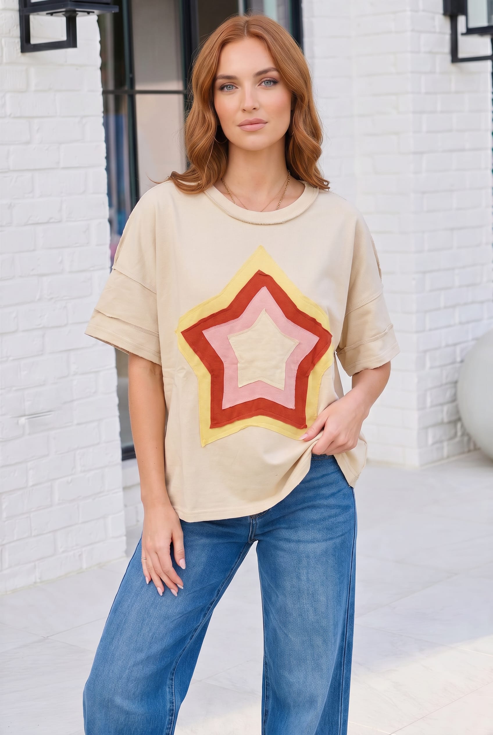 Retro Rainbow Star Oversized Tee - Charming Charlie
