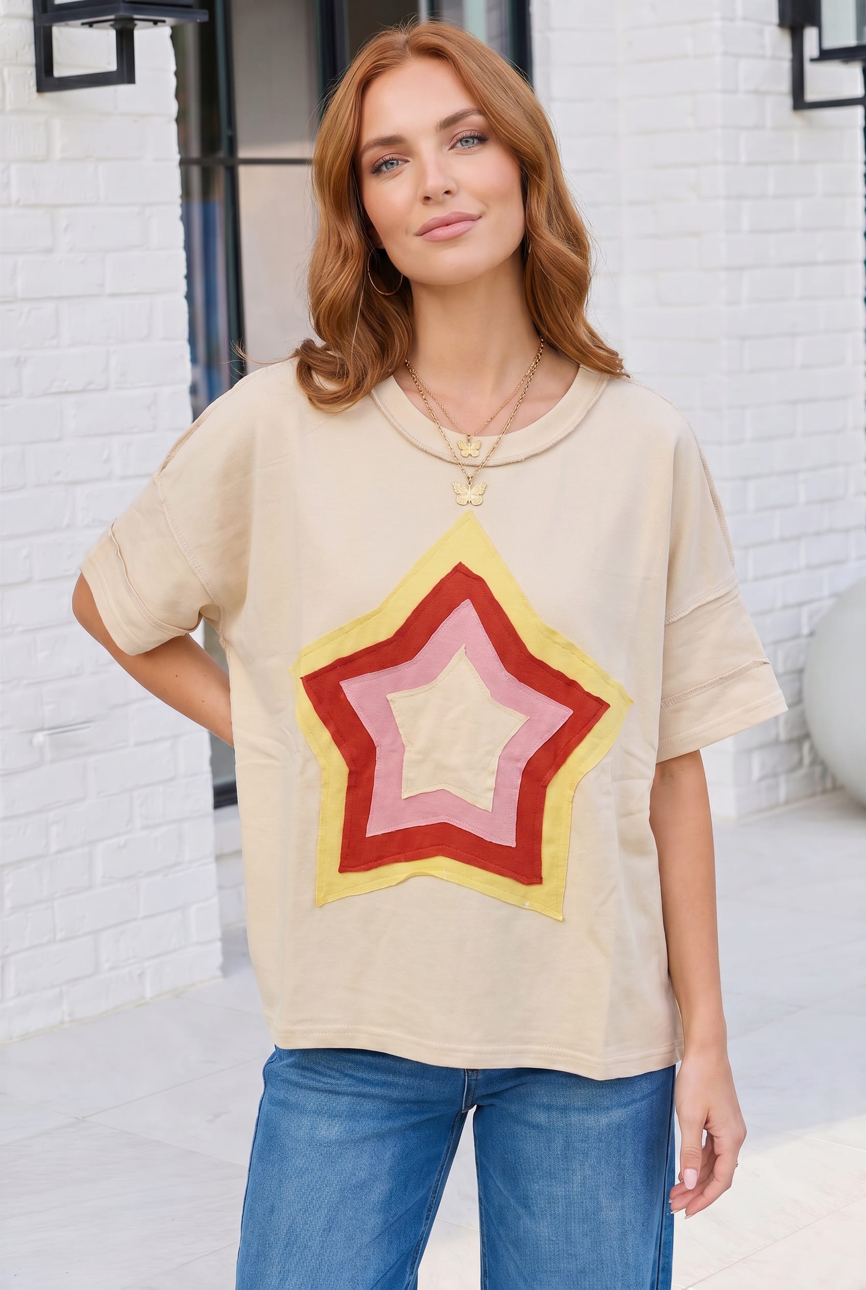 Retro Rainbow Star Oversized Tee - Charming Charlie