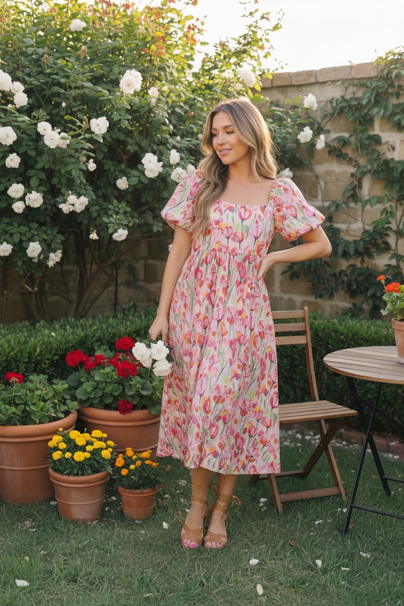 Bouquet of Tulips Pocketed Midi Dress - Charming Charlie