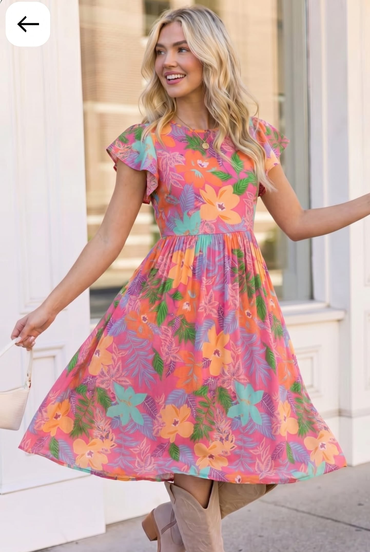 Head Turning Blooms Flutter Sleeve Midi Dress - Charming Charlie