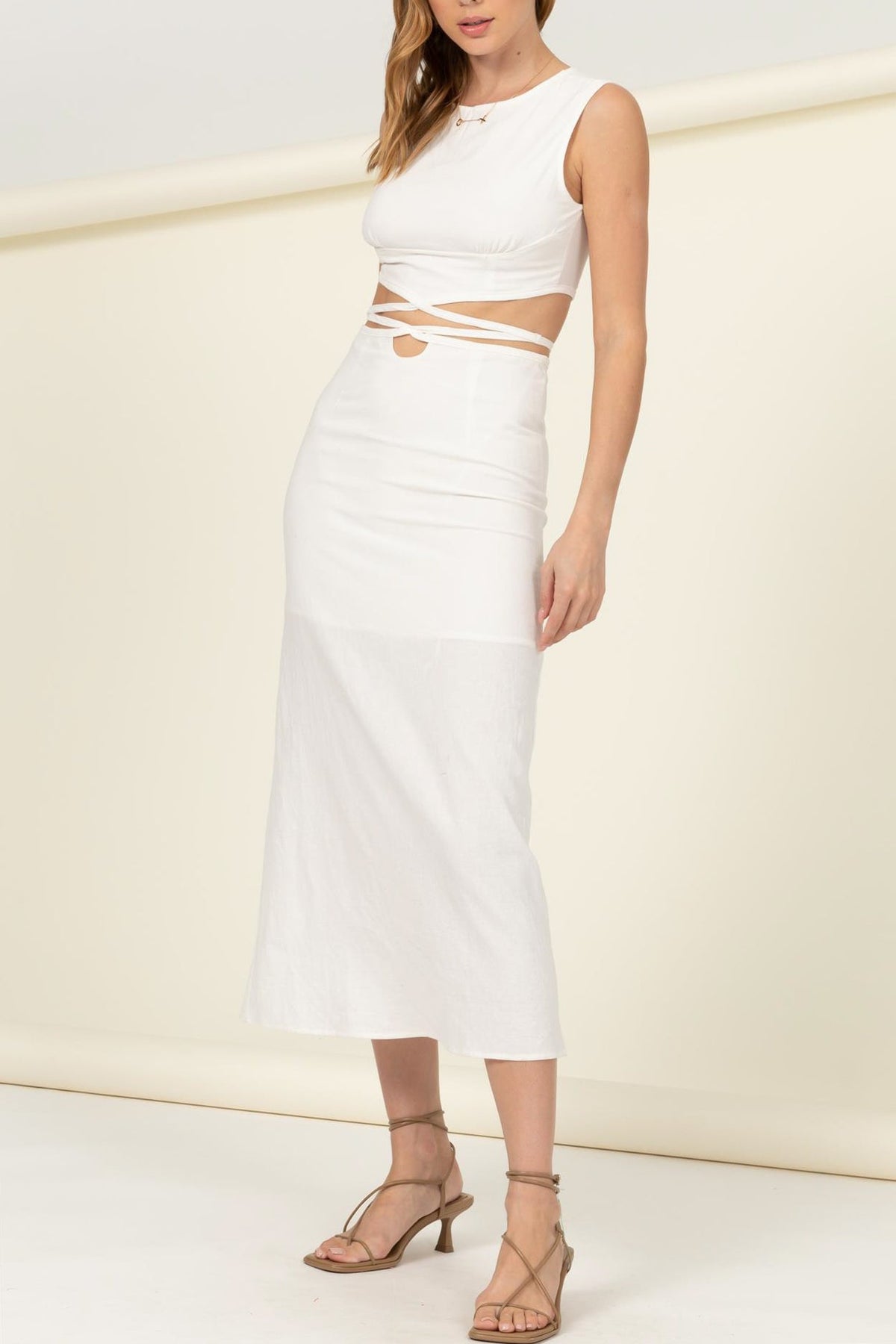 Sleeveless Criss Cross Front Long Woven Dress - Charming Charlie