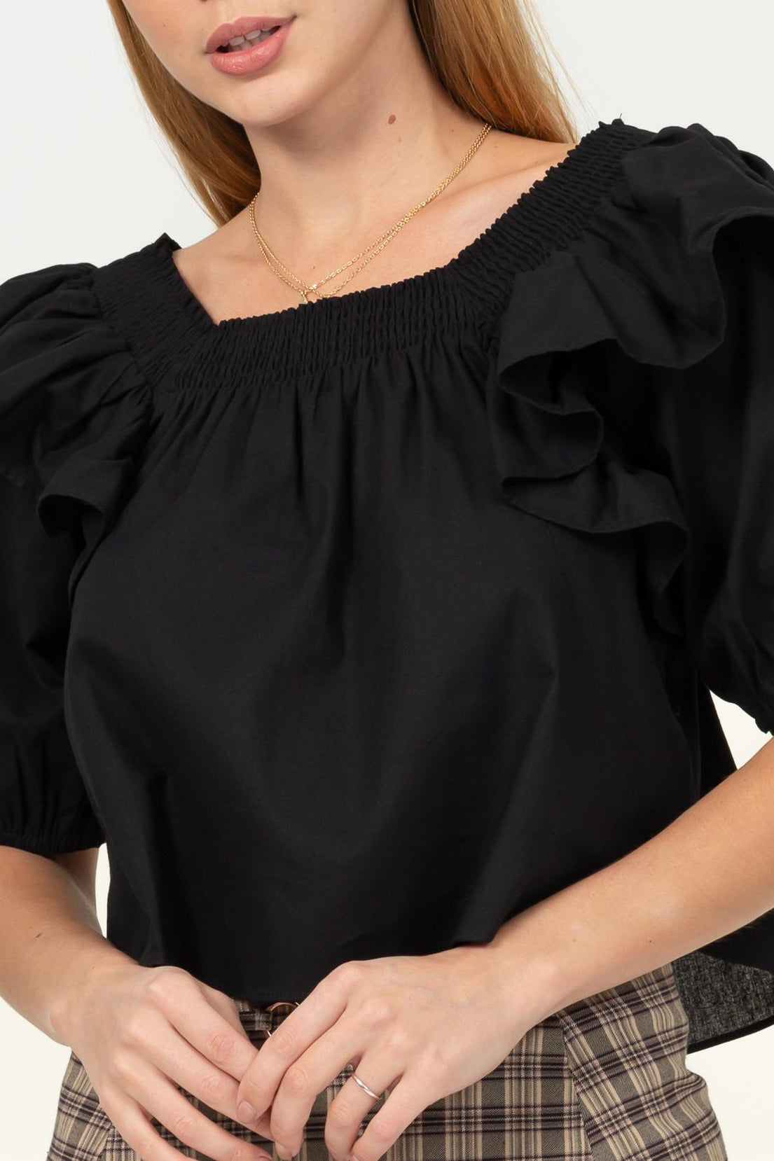Woven Ruffle Sleeve Blouse - Charming Charlie