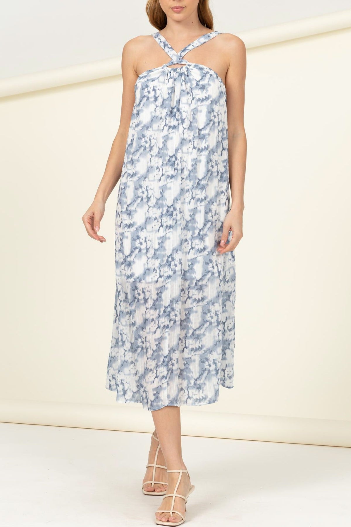 Criss Cross Neckline Novelty Printed Dress - Charming Charlie