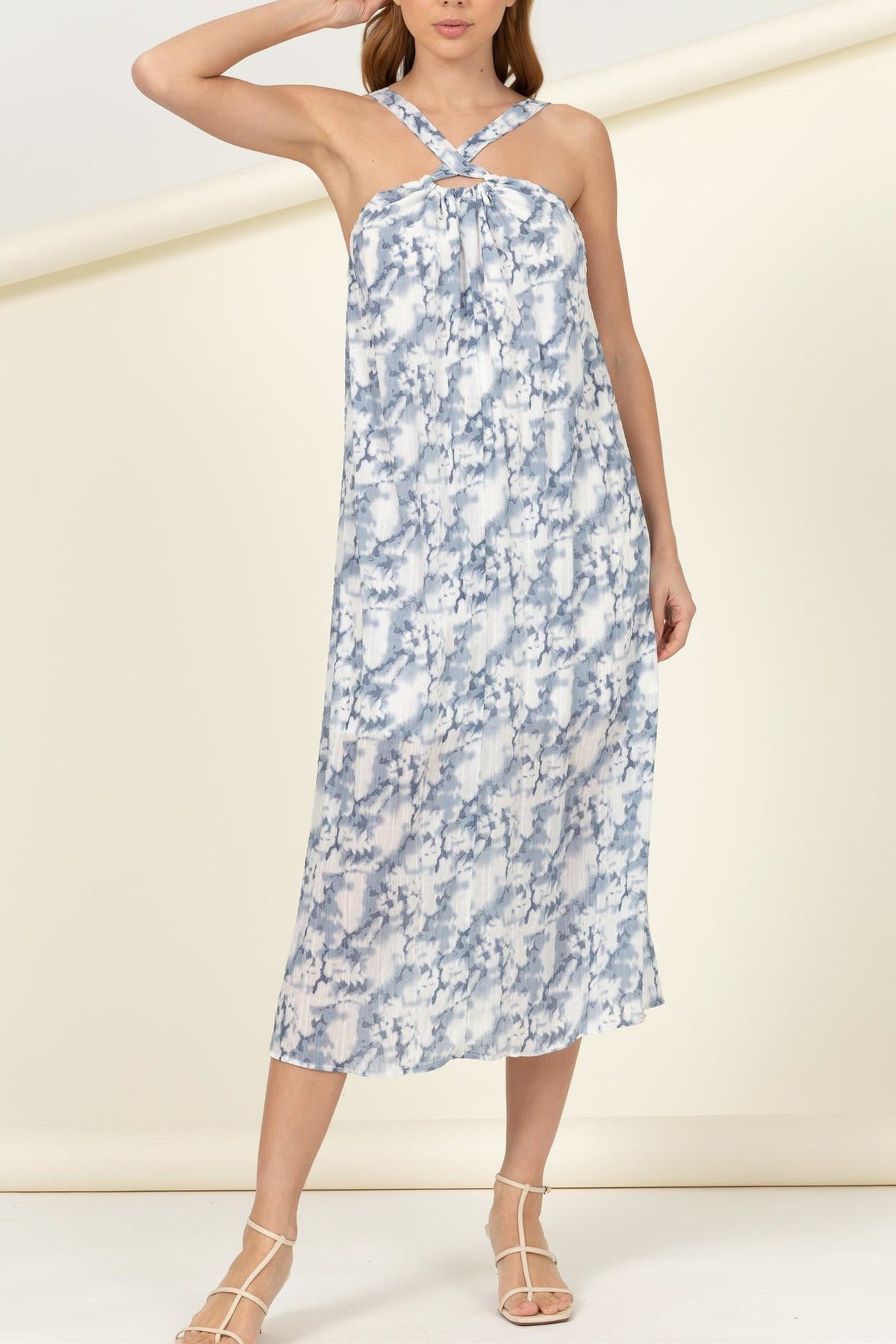 Criss Cross Neckline Novelty Printed Dress - Charming Charlie