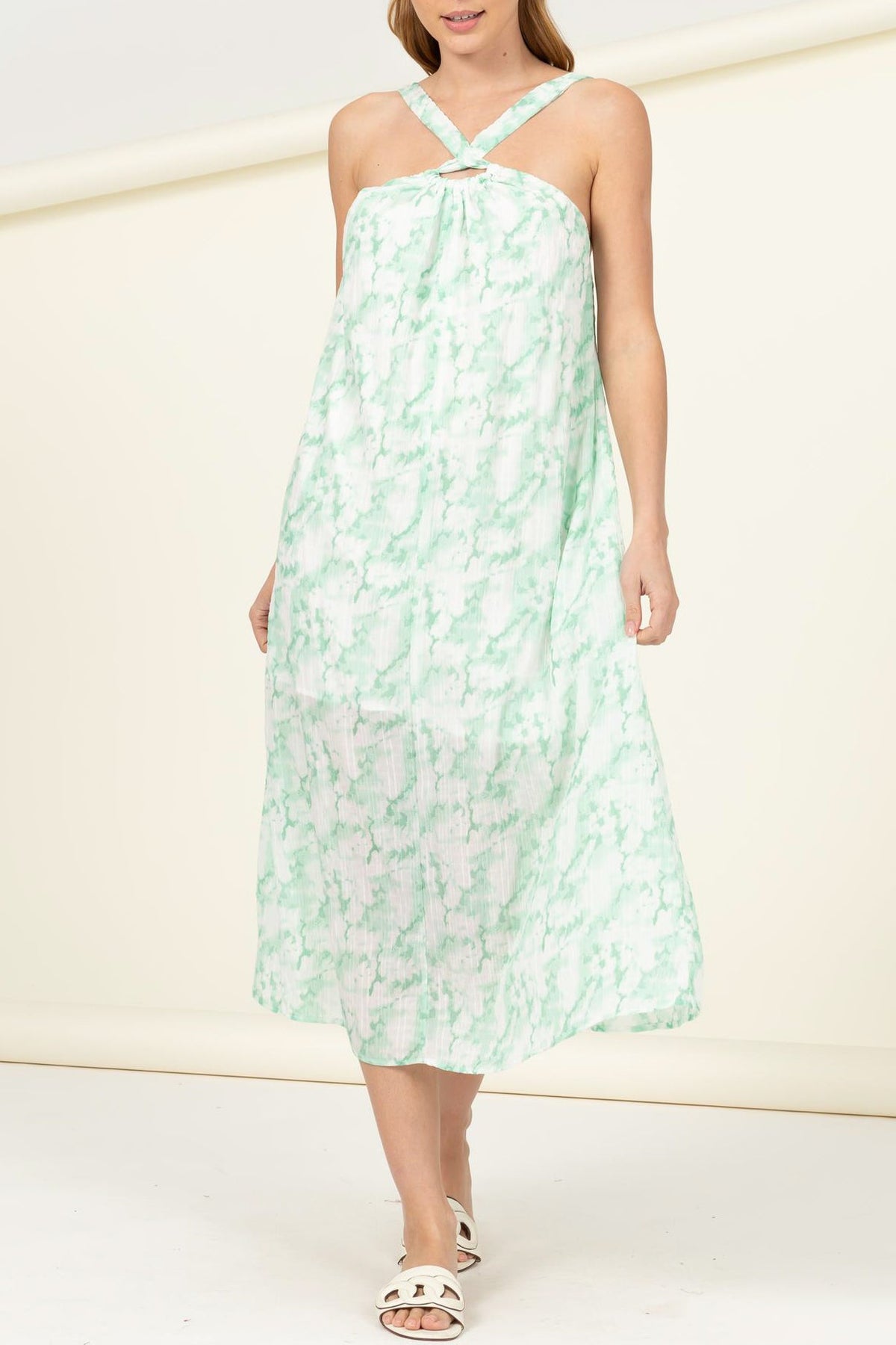 Criss Cross Neckline Novelty Printed Dress - Charming Charlie
