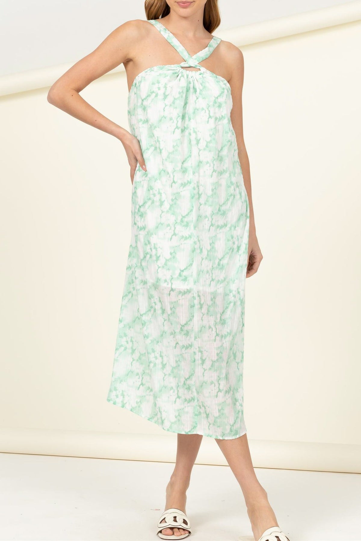 Criss Cross Neckline Novelty Printed Dress - Charming Charlie