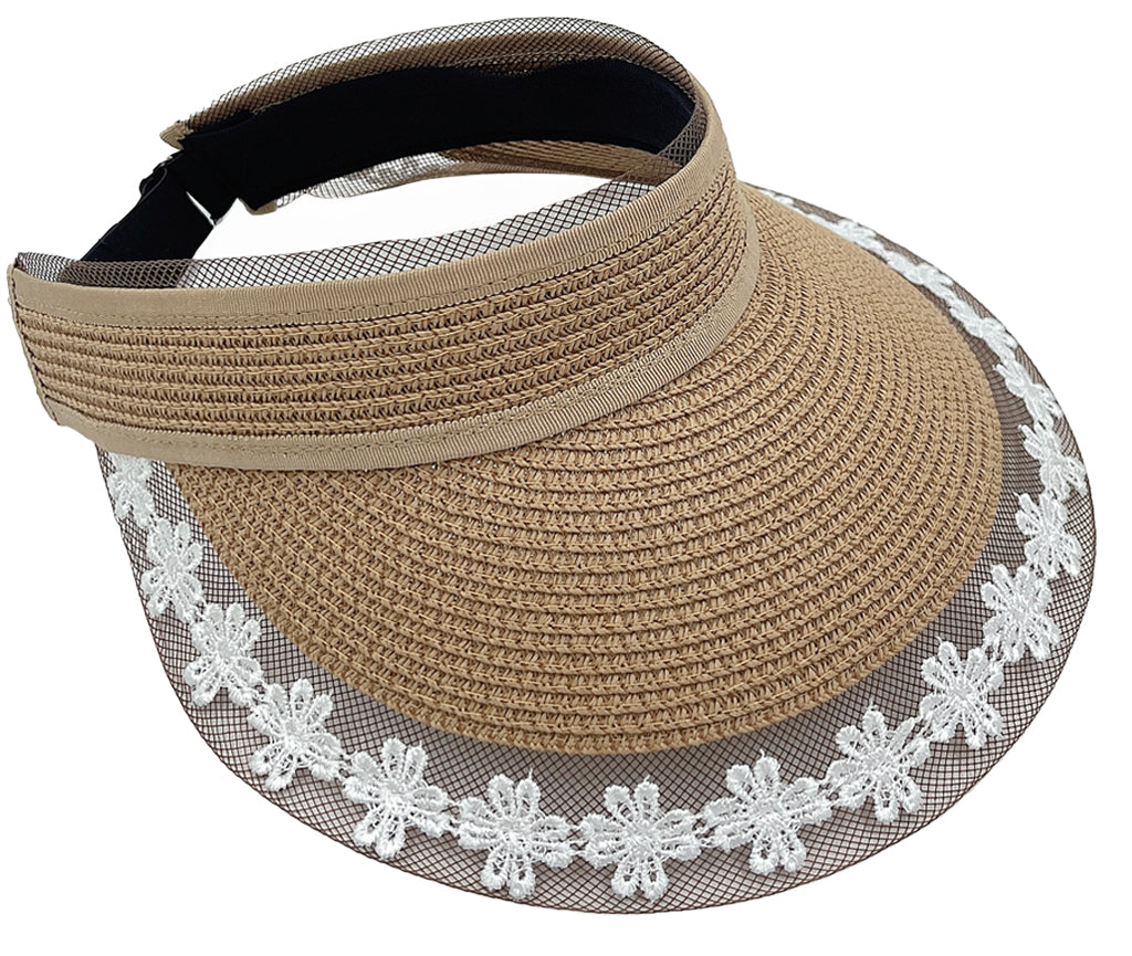 Straw Sun Visor with Lace - Charming Charlie