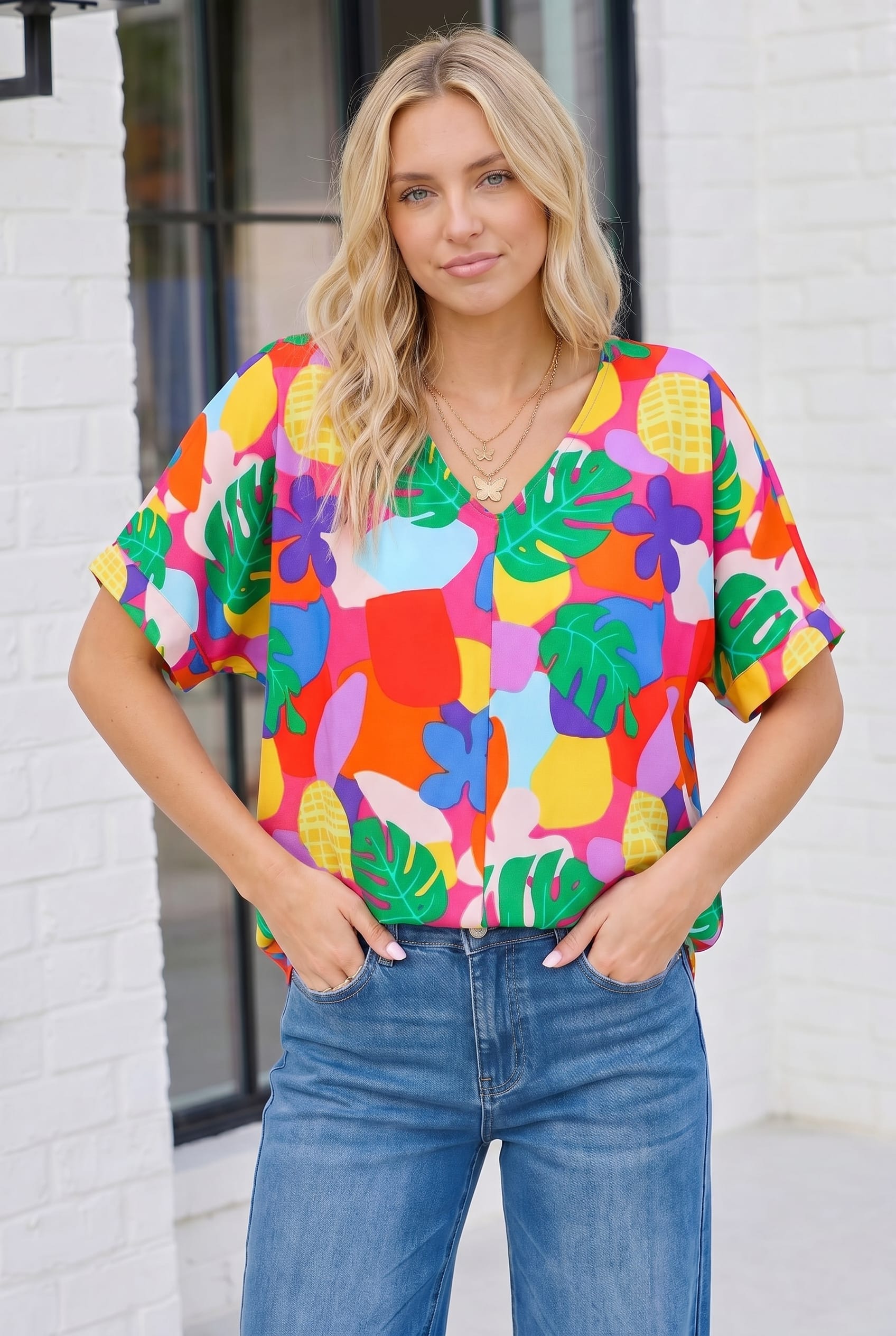 Tropical Pop Art V-Neck Top - Charming Charlie