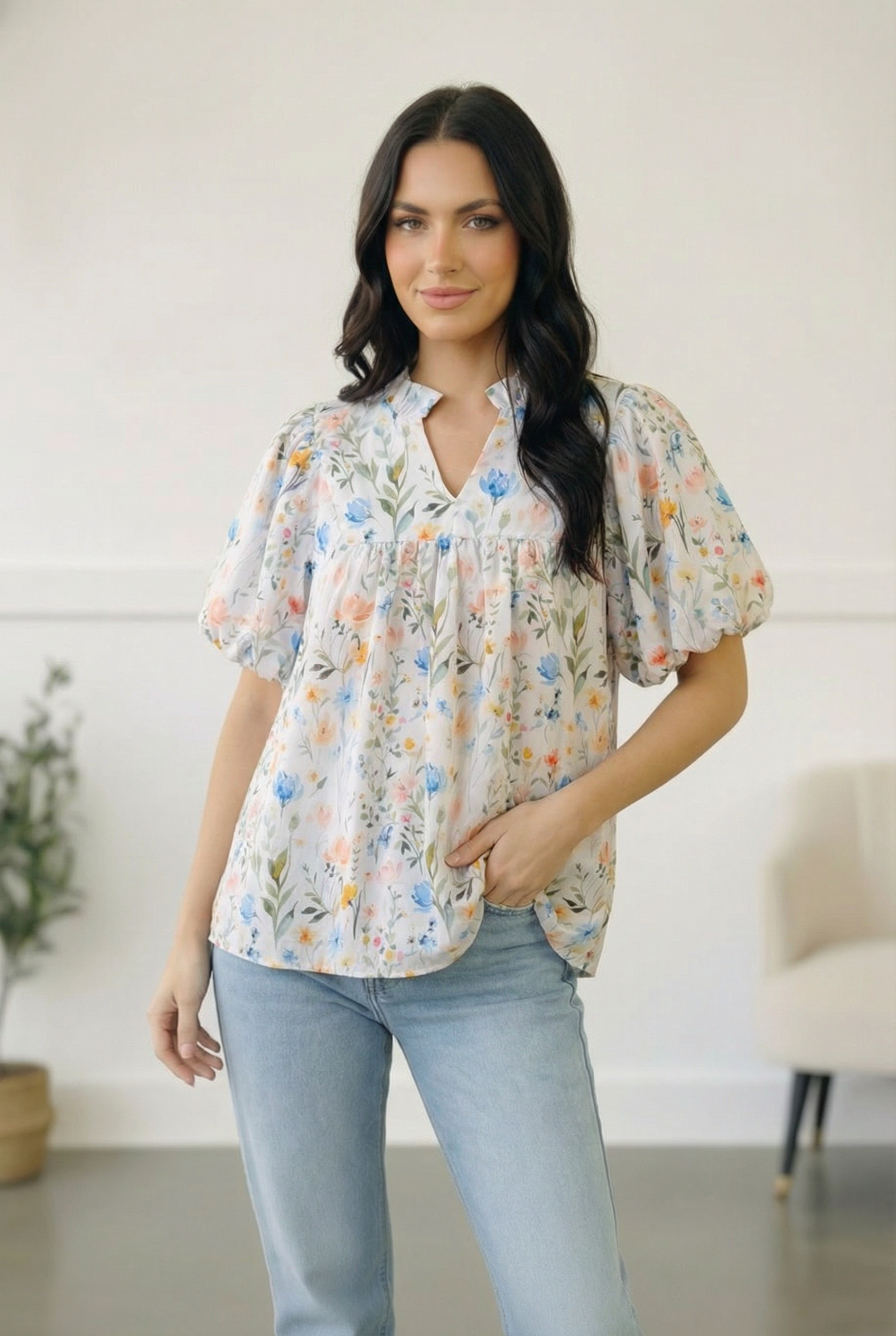 Painted Blossoms Daydream Top - Charming Charlie