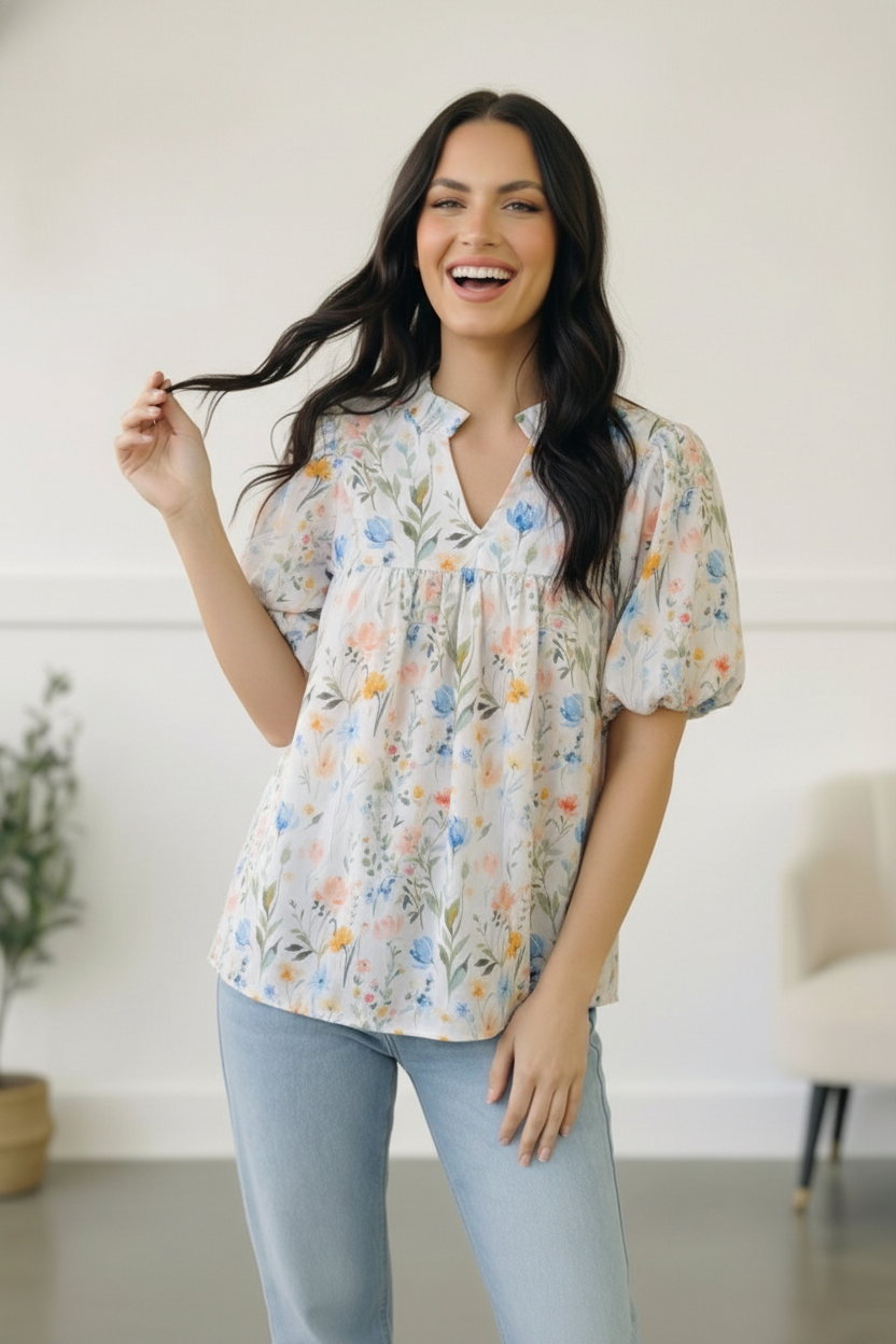 Painted Blossoms Daydream Top - Charming Charlie