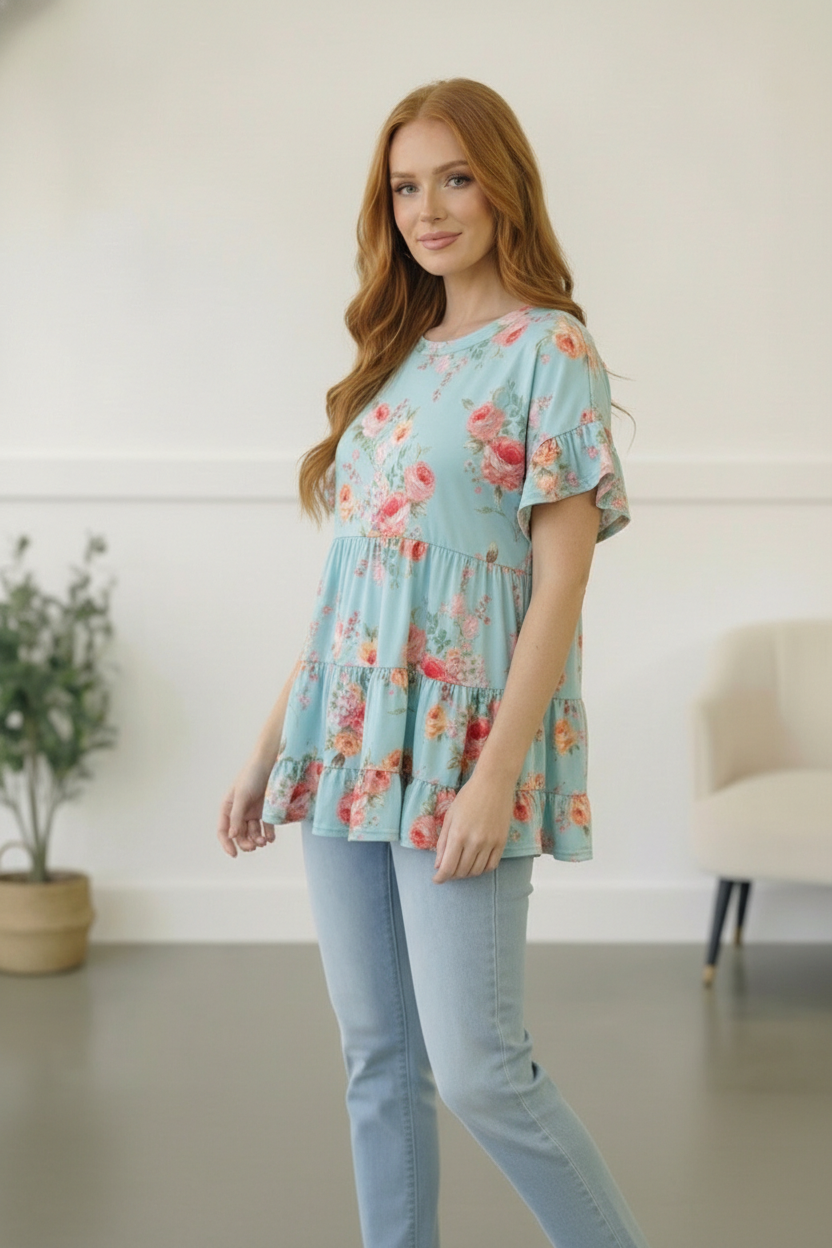 In the Mint Meadows Tiered Babydoll Top - Charming Charlie