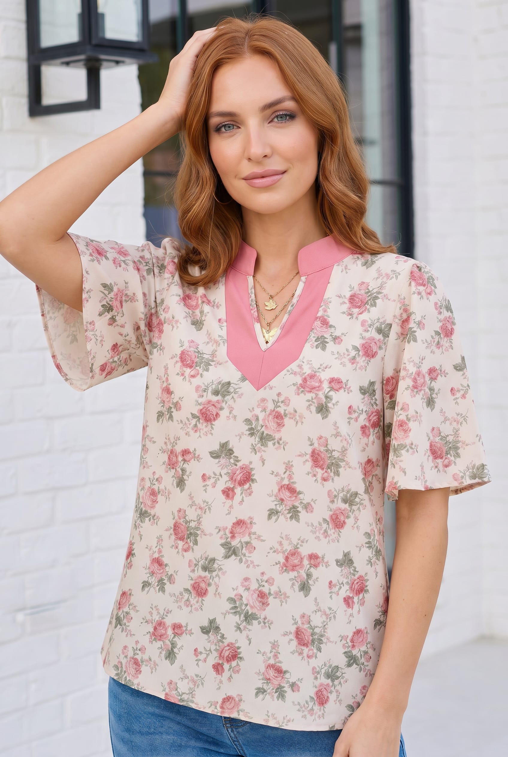 Rosy Garden Flutter Sleeve Blouse - Charming Charlie