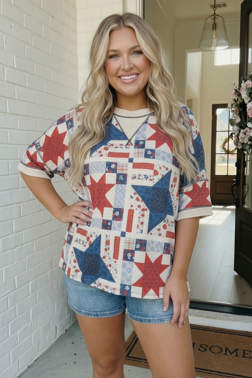 Stars and Patches Quilted Print Top - Charming Charlie