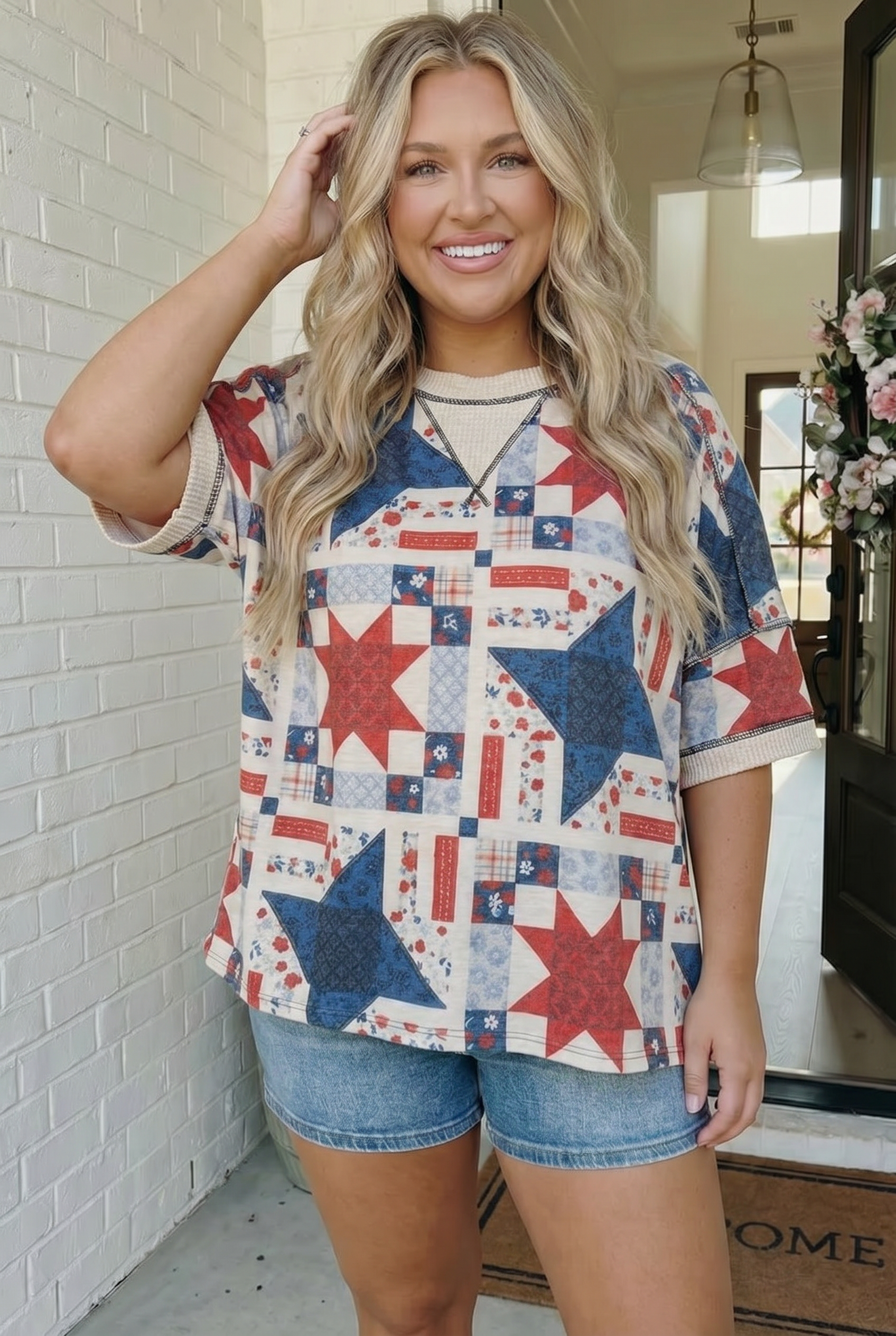 Stars and Patches Quilted Print Top - Charming Charlie