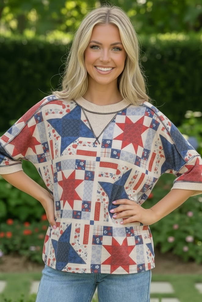 Stars and Patches Quilted Print Top - Charming Charlie