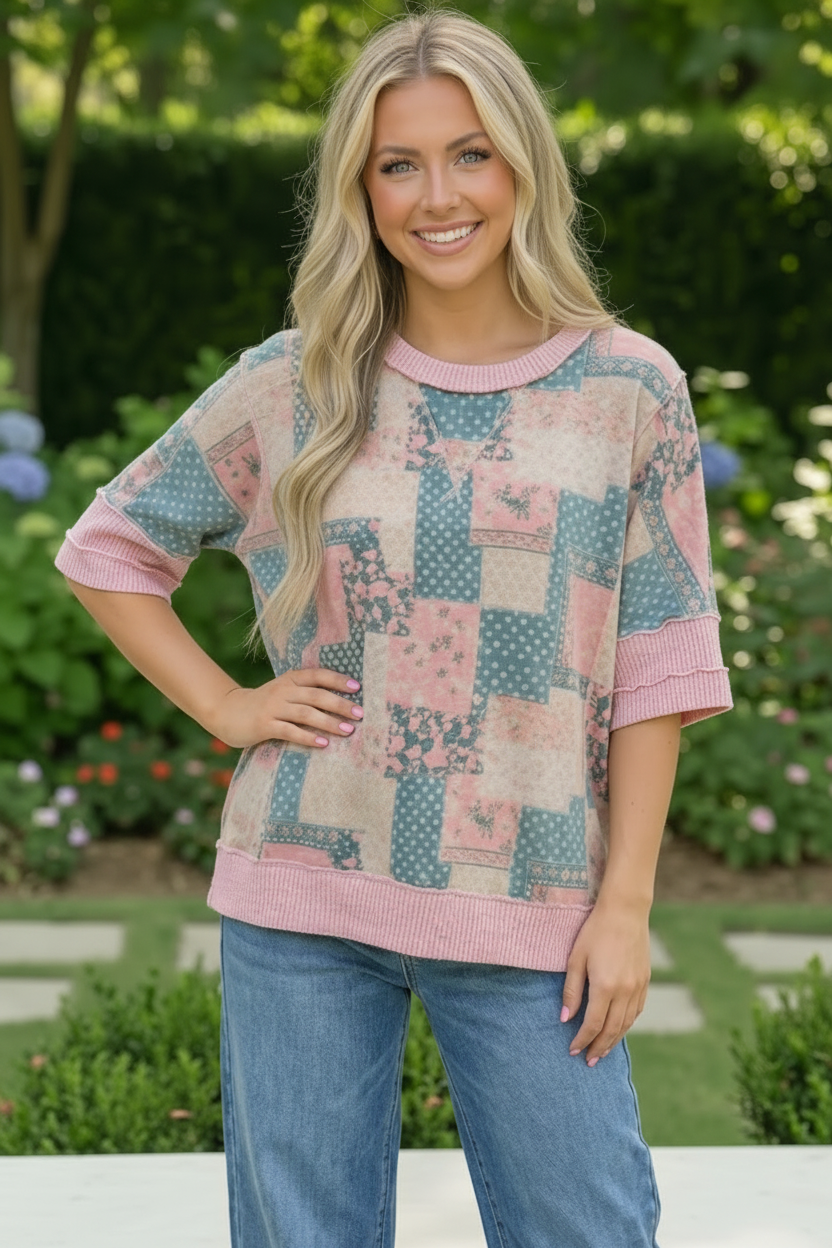Patchwork Dreams Short Sleeve Top - Charming Charlie