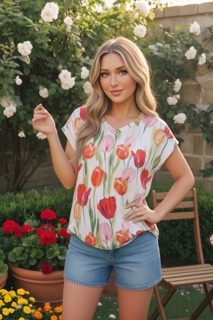 Tulip Garden Floral Print Top - Charming Charlie